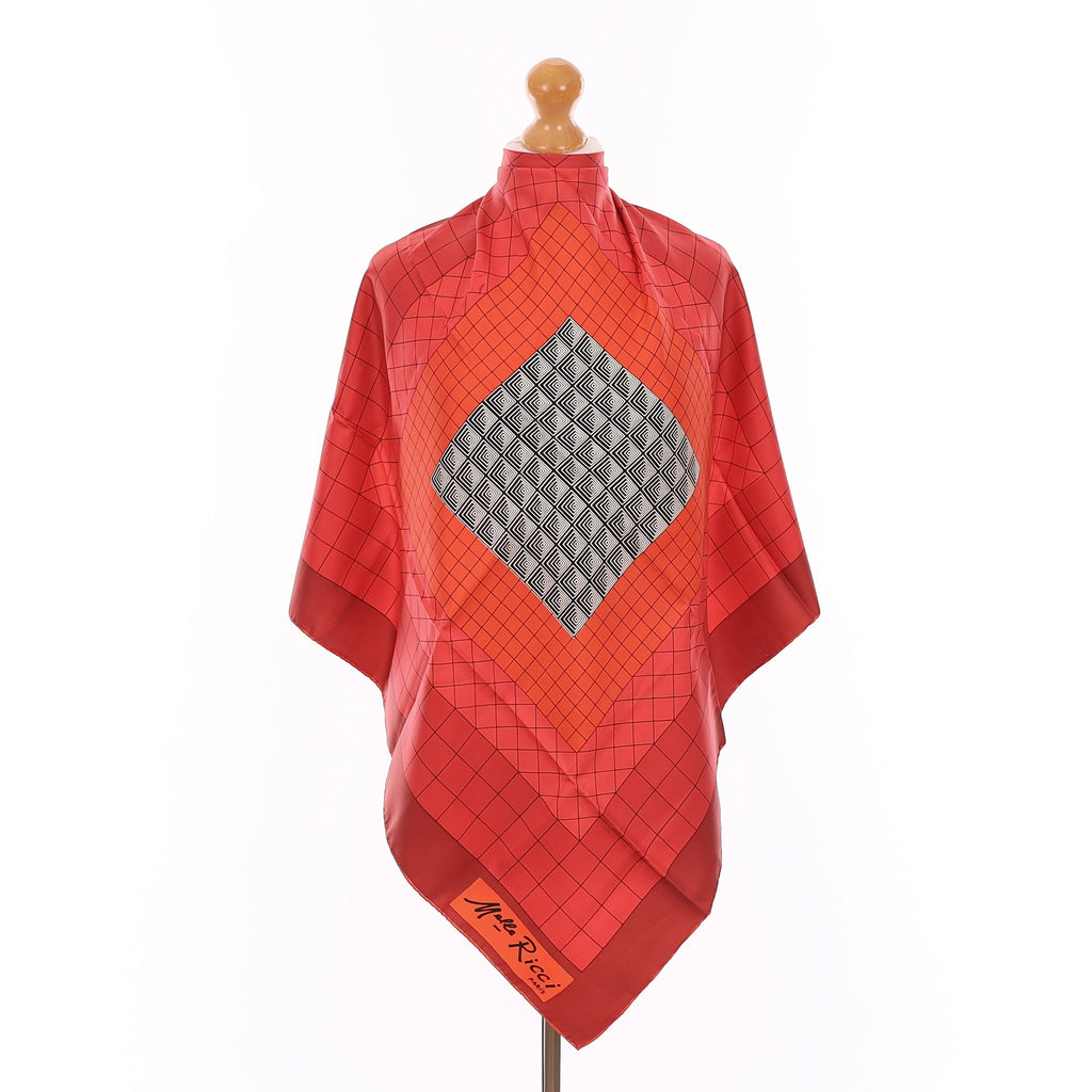 Brand New Melle Ricci Red Grid Silk Scarf
