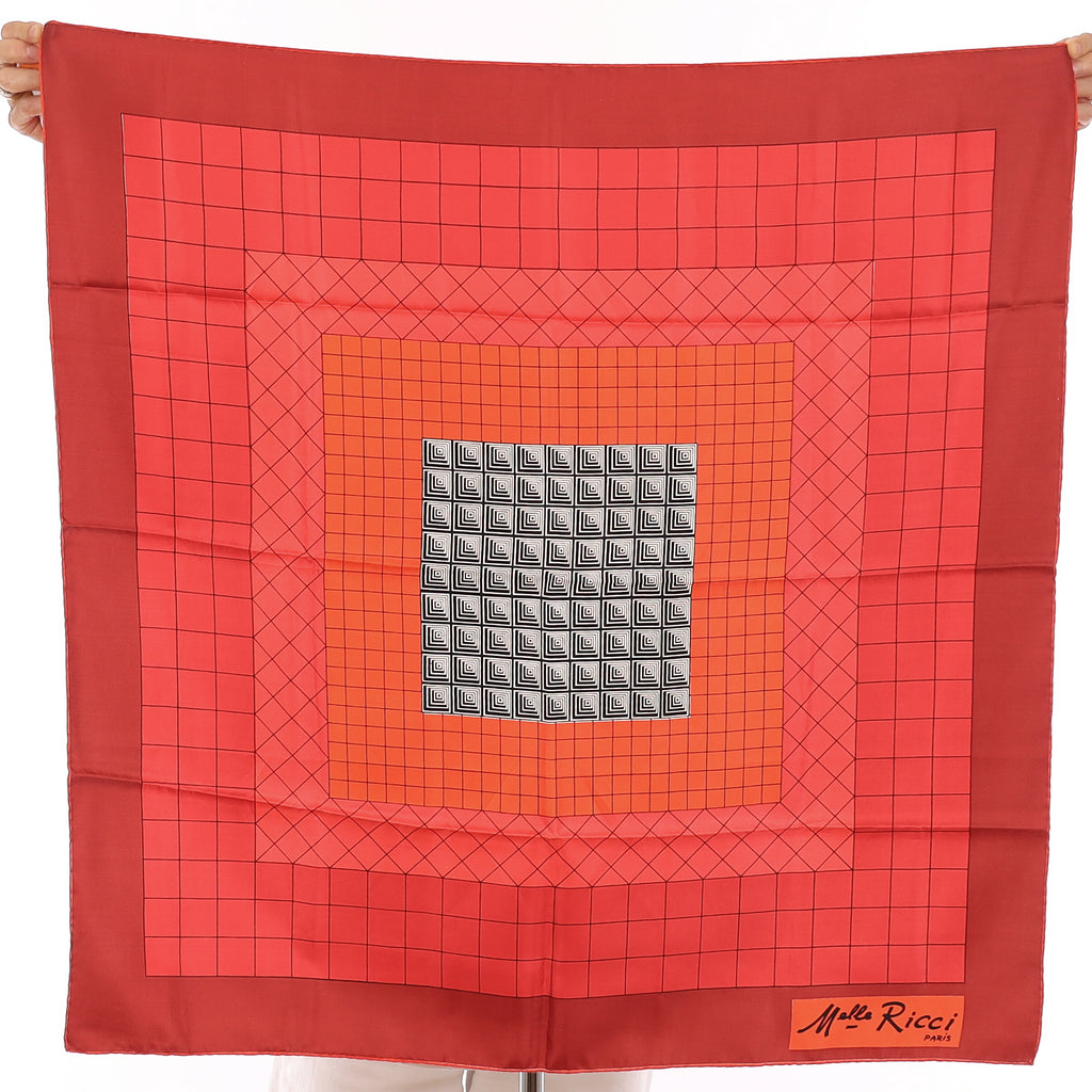 Brand New Melle Ricci Red Grid Silk Scarf