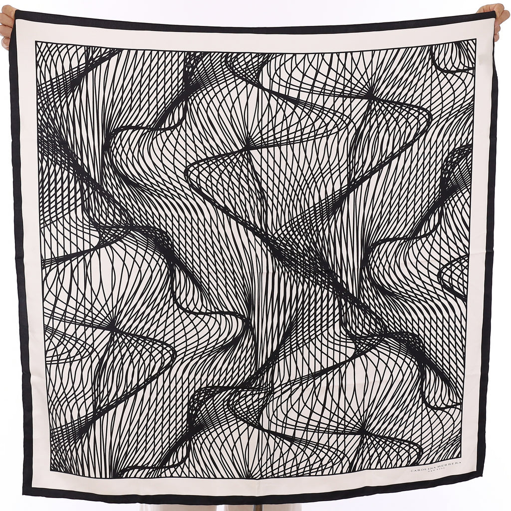Carolina Herrera Monochrome Abstract Silk Scarf