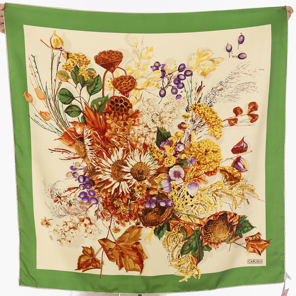 Brand New Carlisle Green Botanical Vintage Silk Scarf