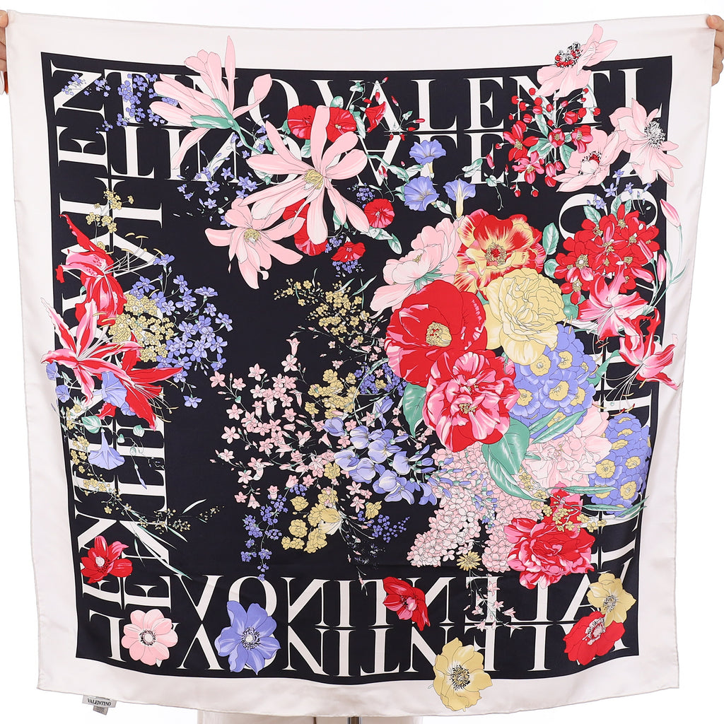 Valentino Black Floral Silk Scarf