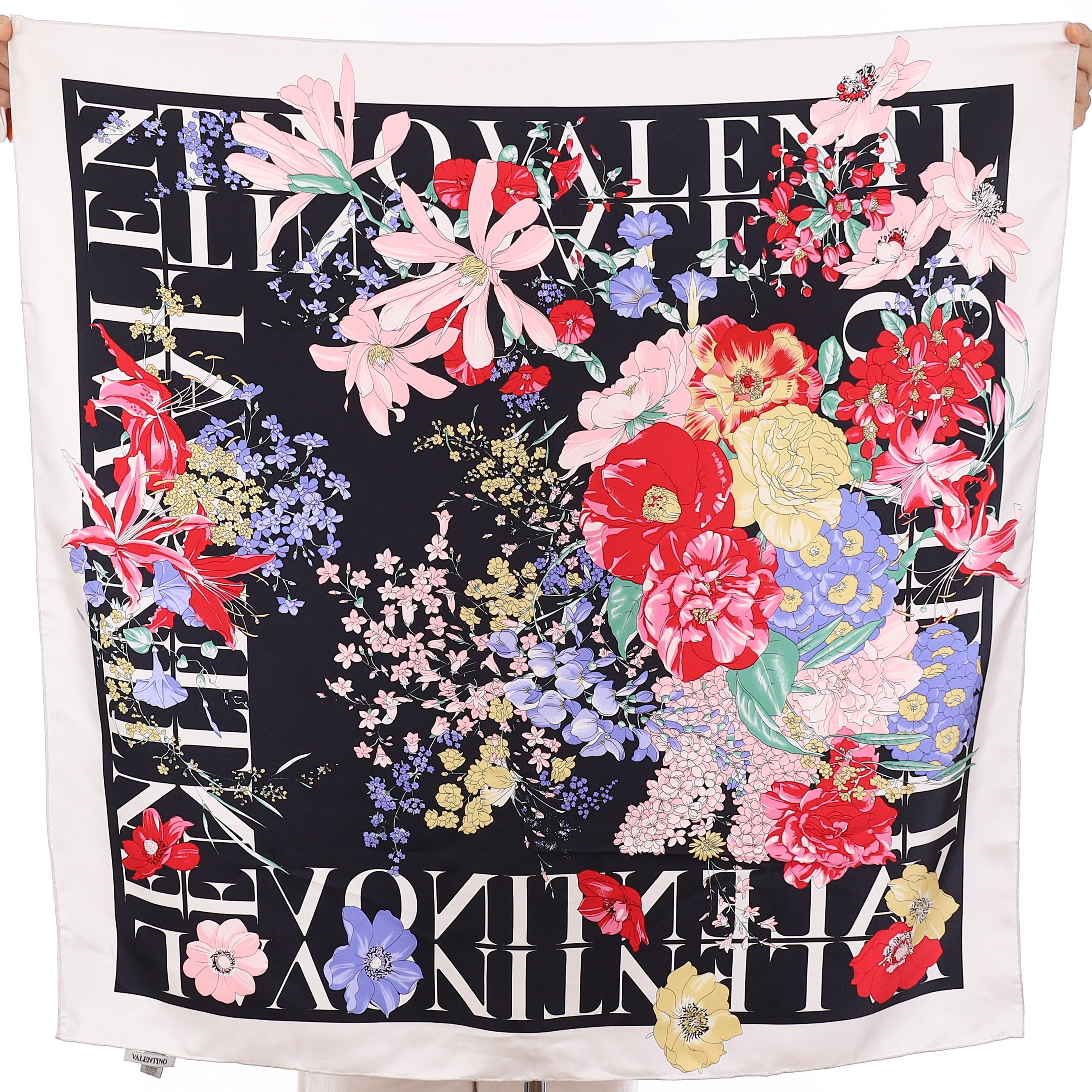 Valentino Black Floral Silk Scarf