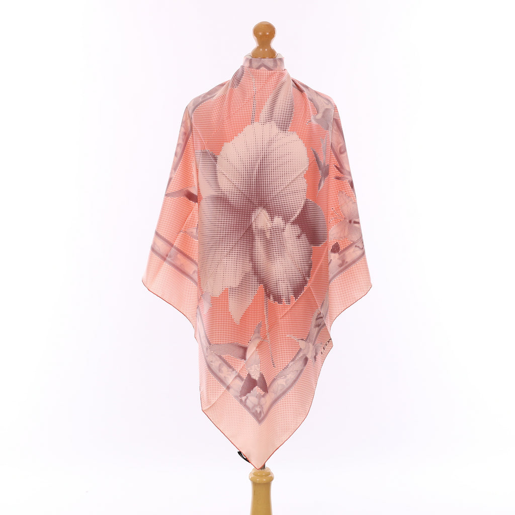 Brand New Leonard Coral Pink Floral Silk Scarf