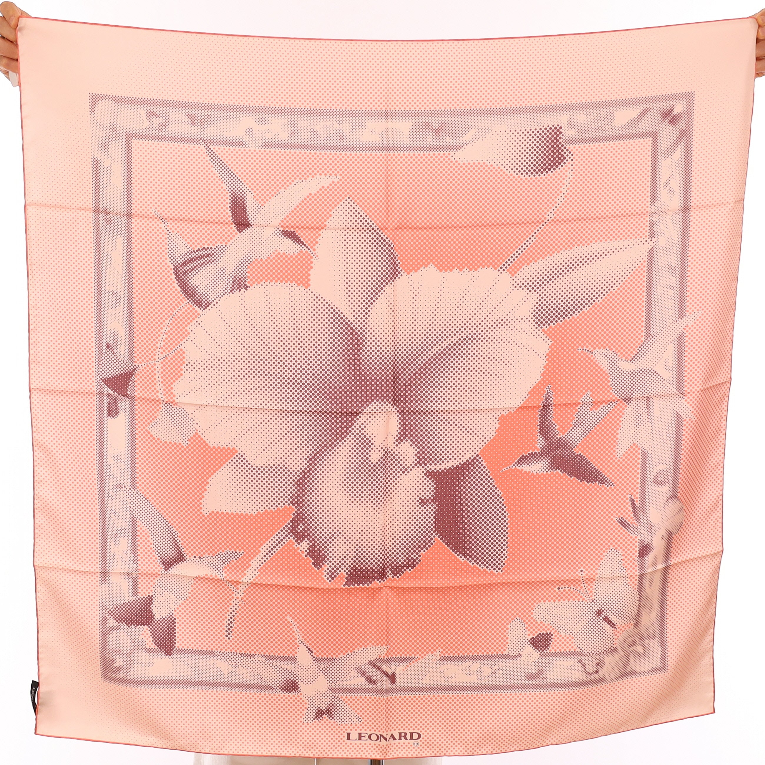 Brand New Leonard Coral Pink Floral Silk Scarf