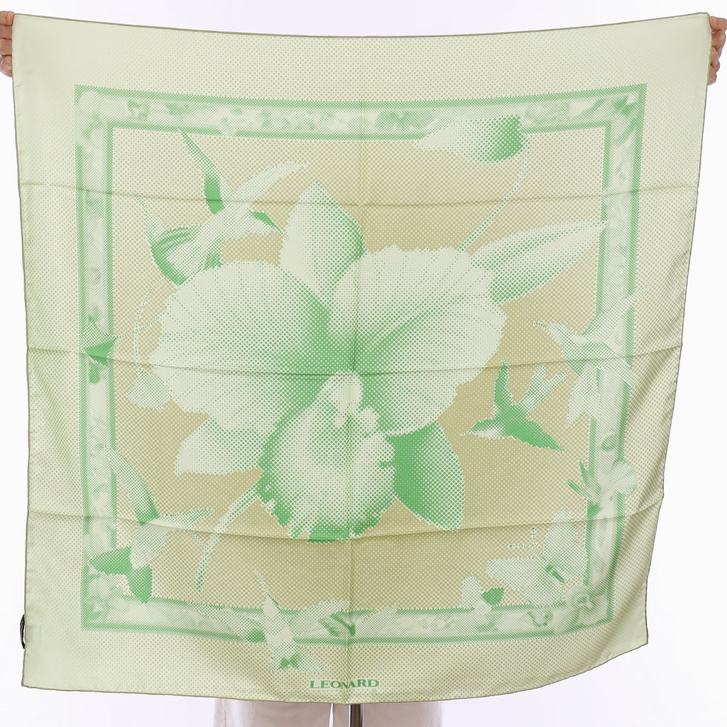 Brand New Leonard Sage Green Orchid Silk Scarf