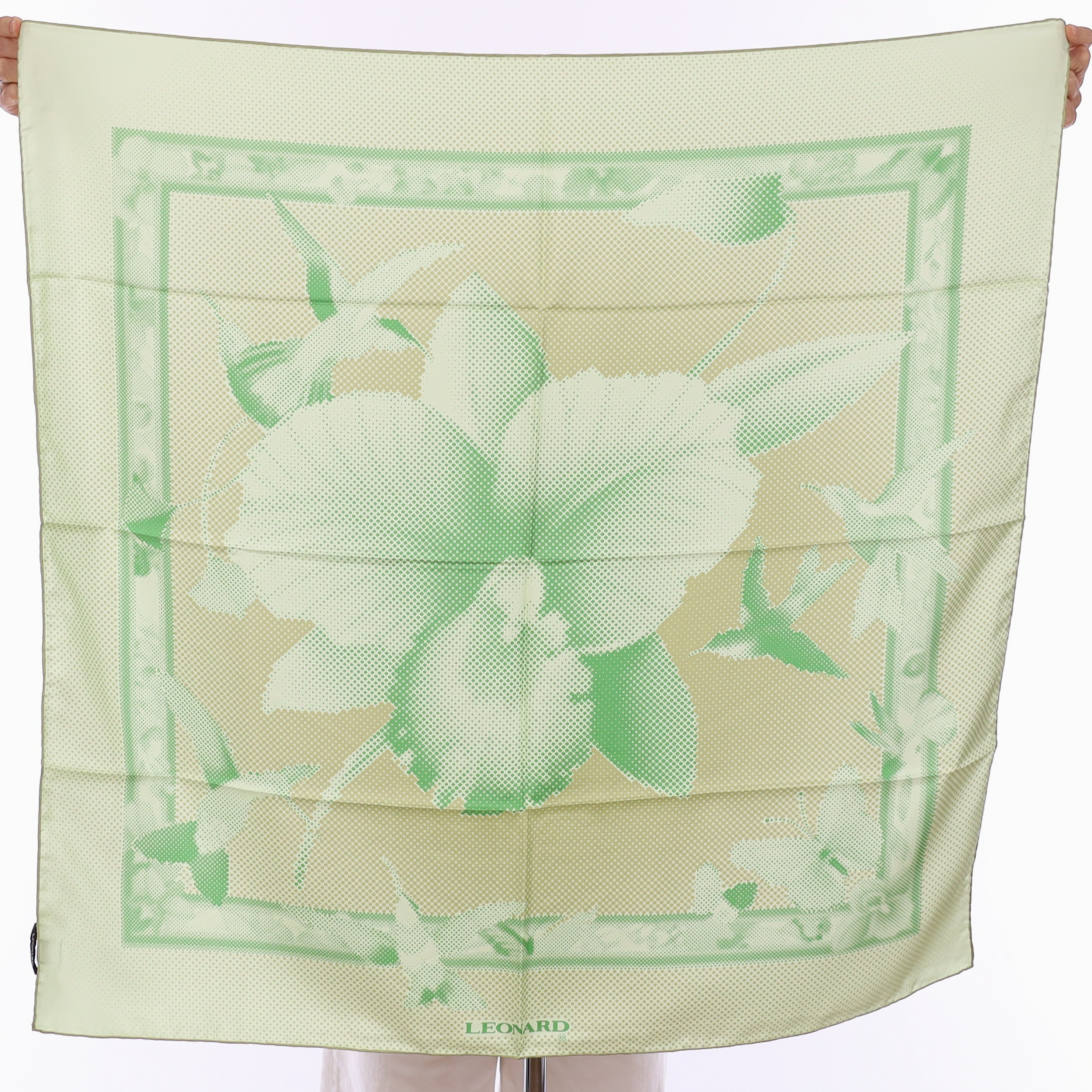 Brand New Leonard Sage Green Orchid Silk Scarf