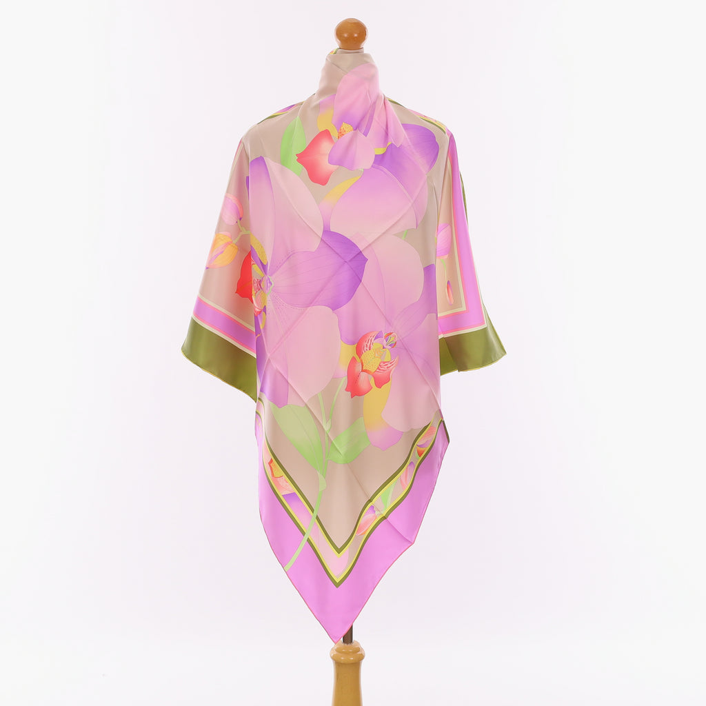 Brand New Leonard Pink Orchid Silk Scarf