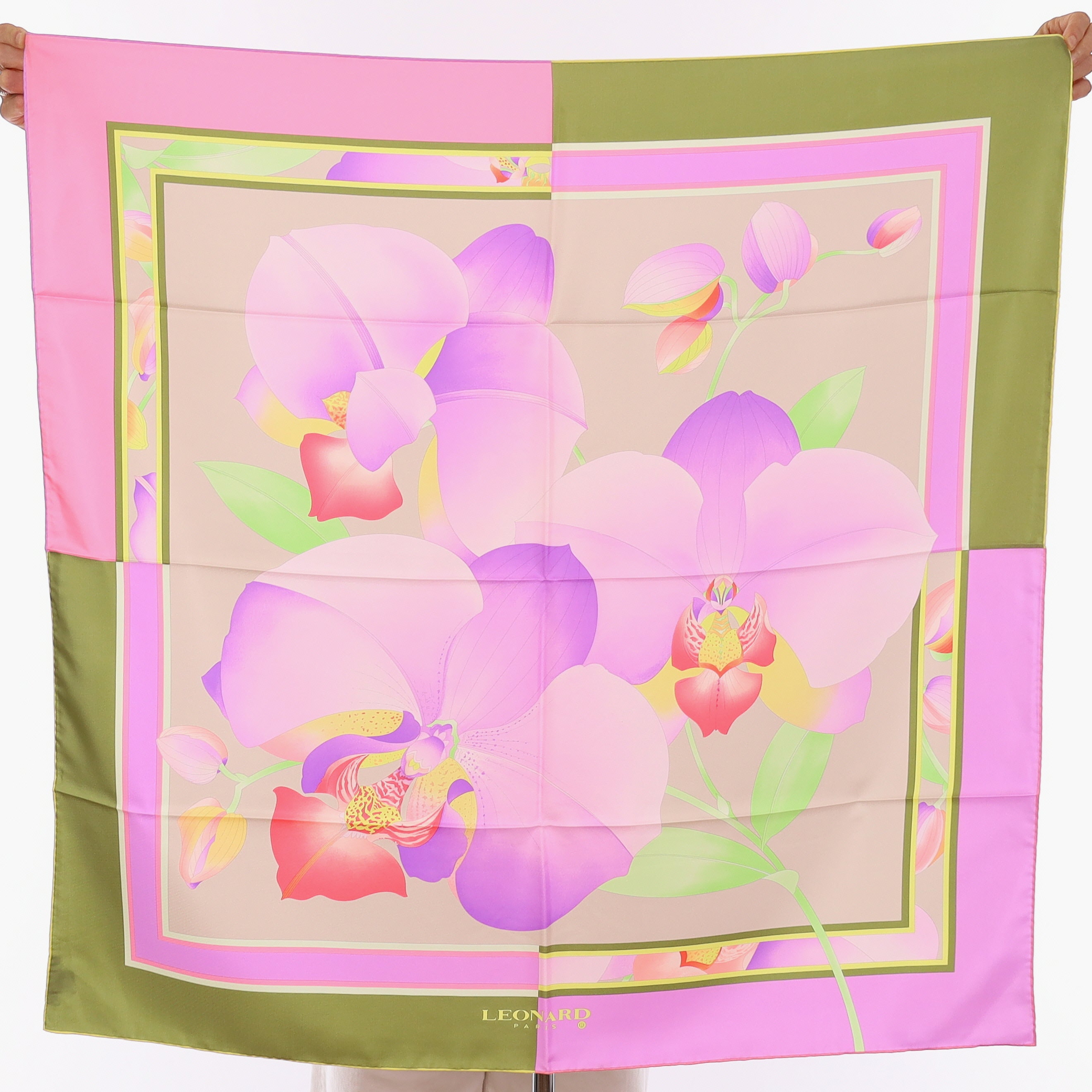Brand New Leonard Pink Orchid Silk Scarf