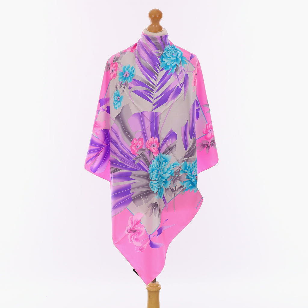 Brand New Leonard Pink & Purple Floral Silk Scarf
