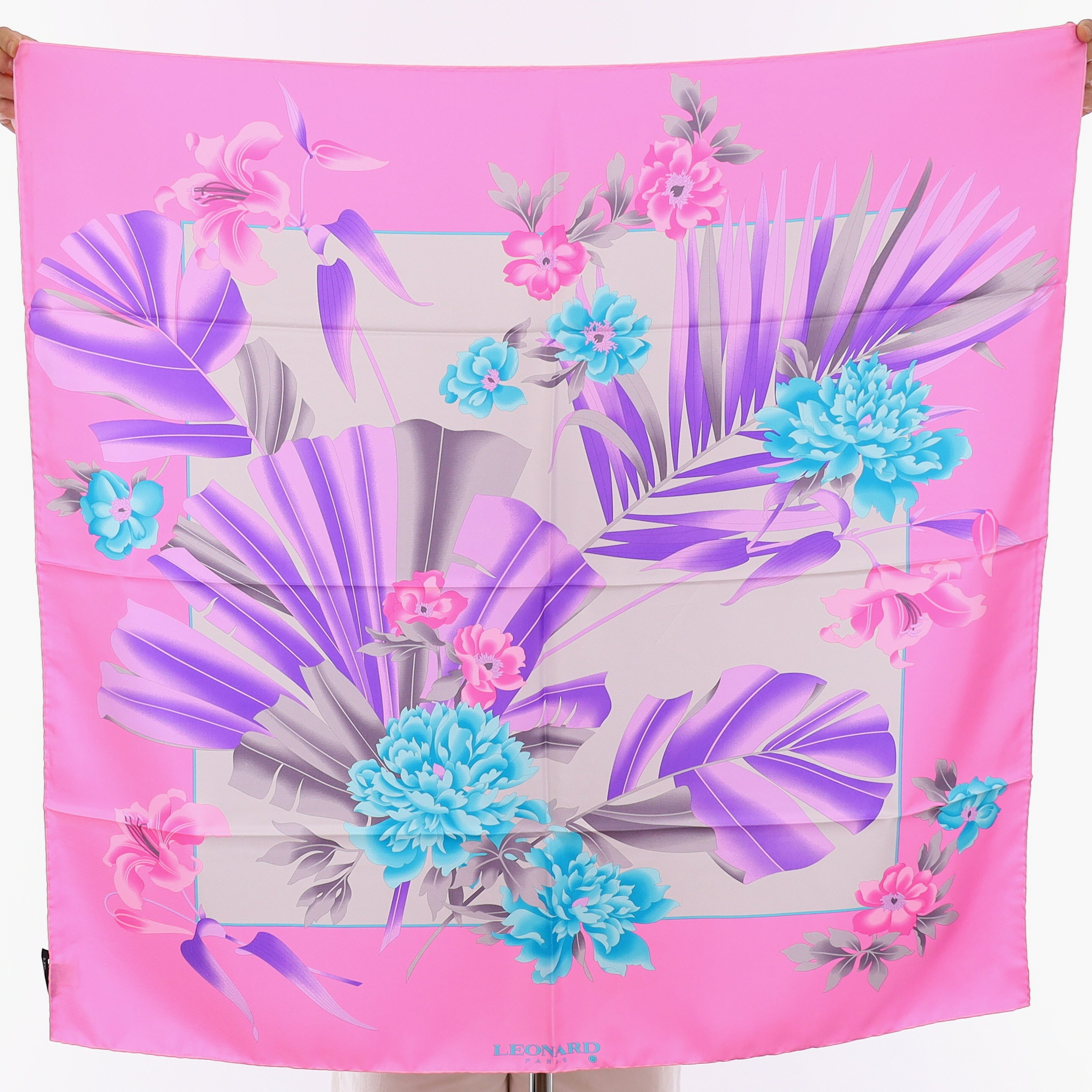 Brand New Leonard Pink & Purple Floral Silk Scarf