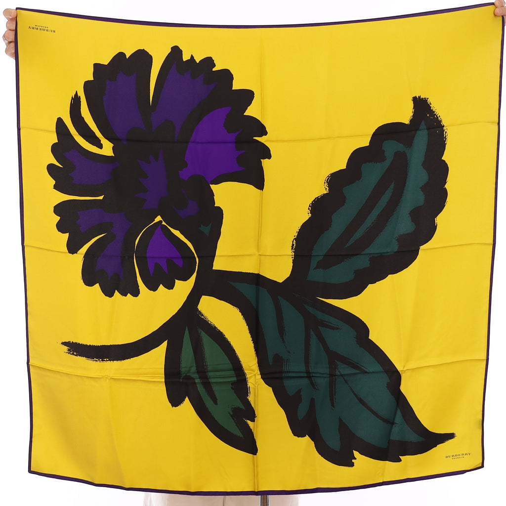 Brand New Burberry Bold Yellow Flower Silk Scarf