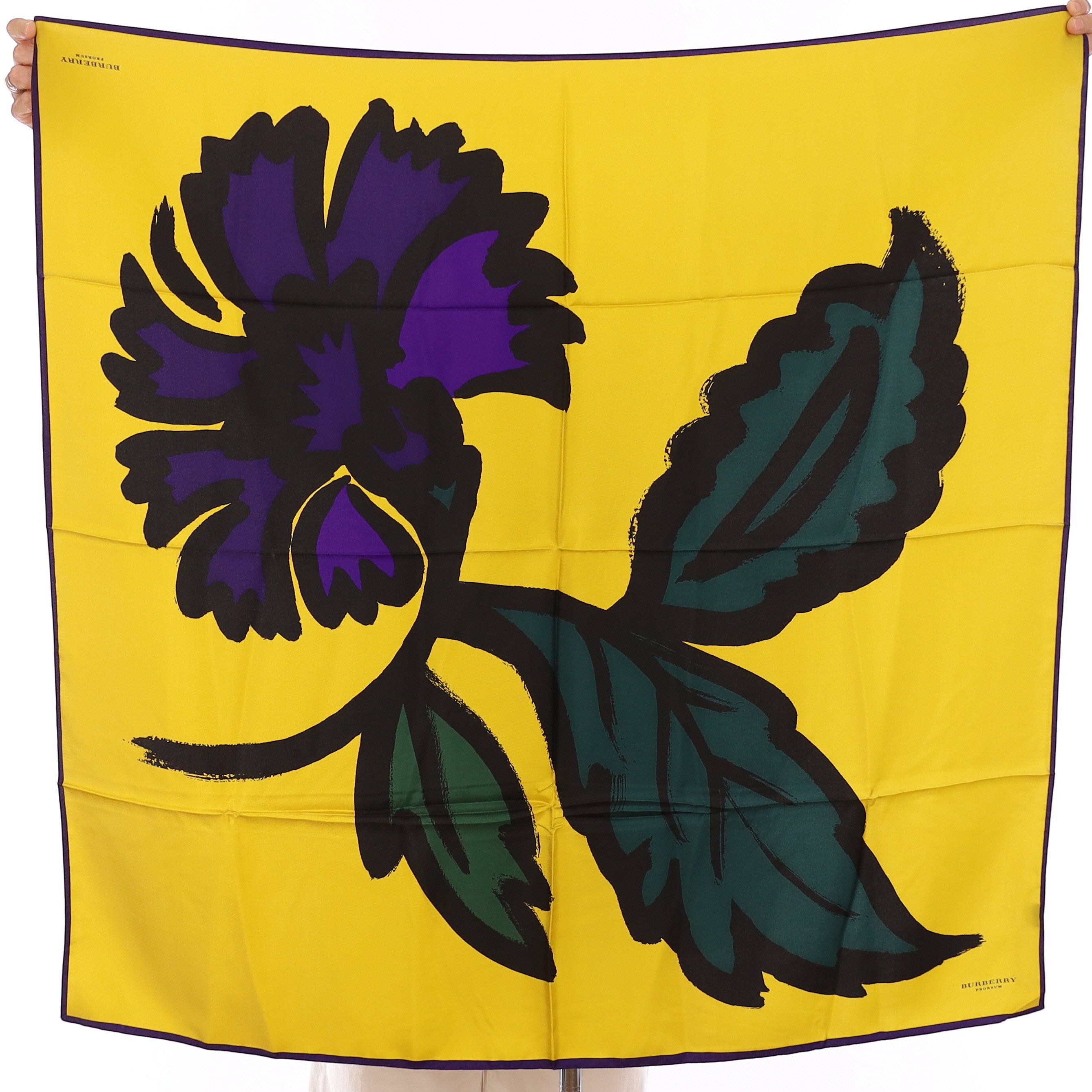 Brand New Burberry Bold Yellow Flower Silk Scarf