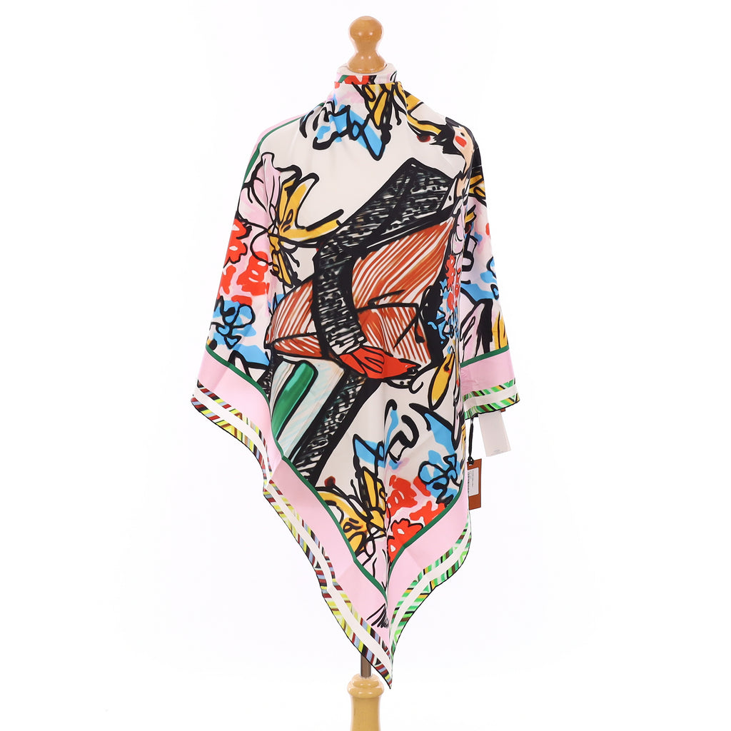 Brand New Missoni Pink Chic Illustration Silk Scarf