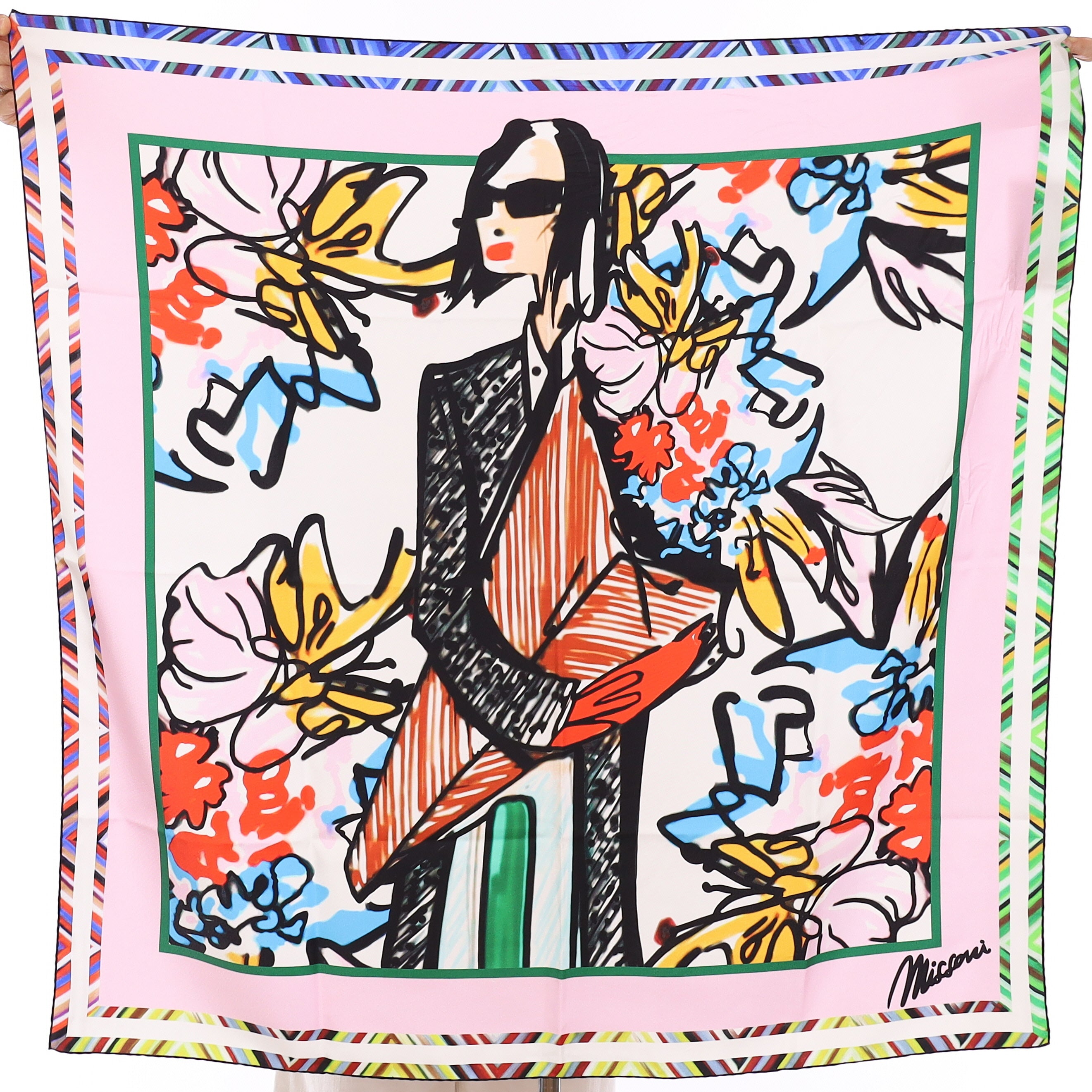 Brand New Missoni Pink Chic Illustration Silk Scarf