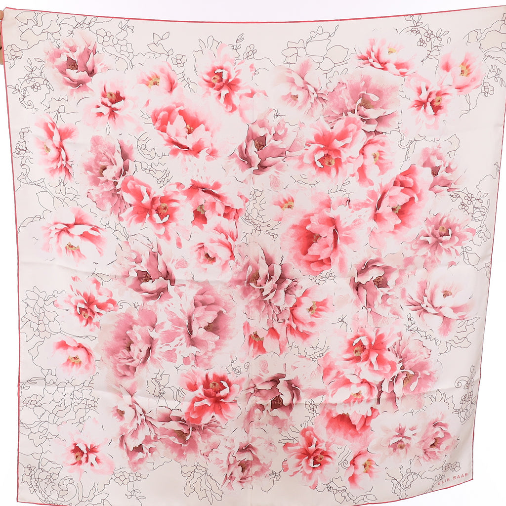 Pristine Elie Saab Pink Floral Silk Scarf