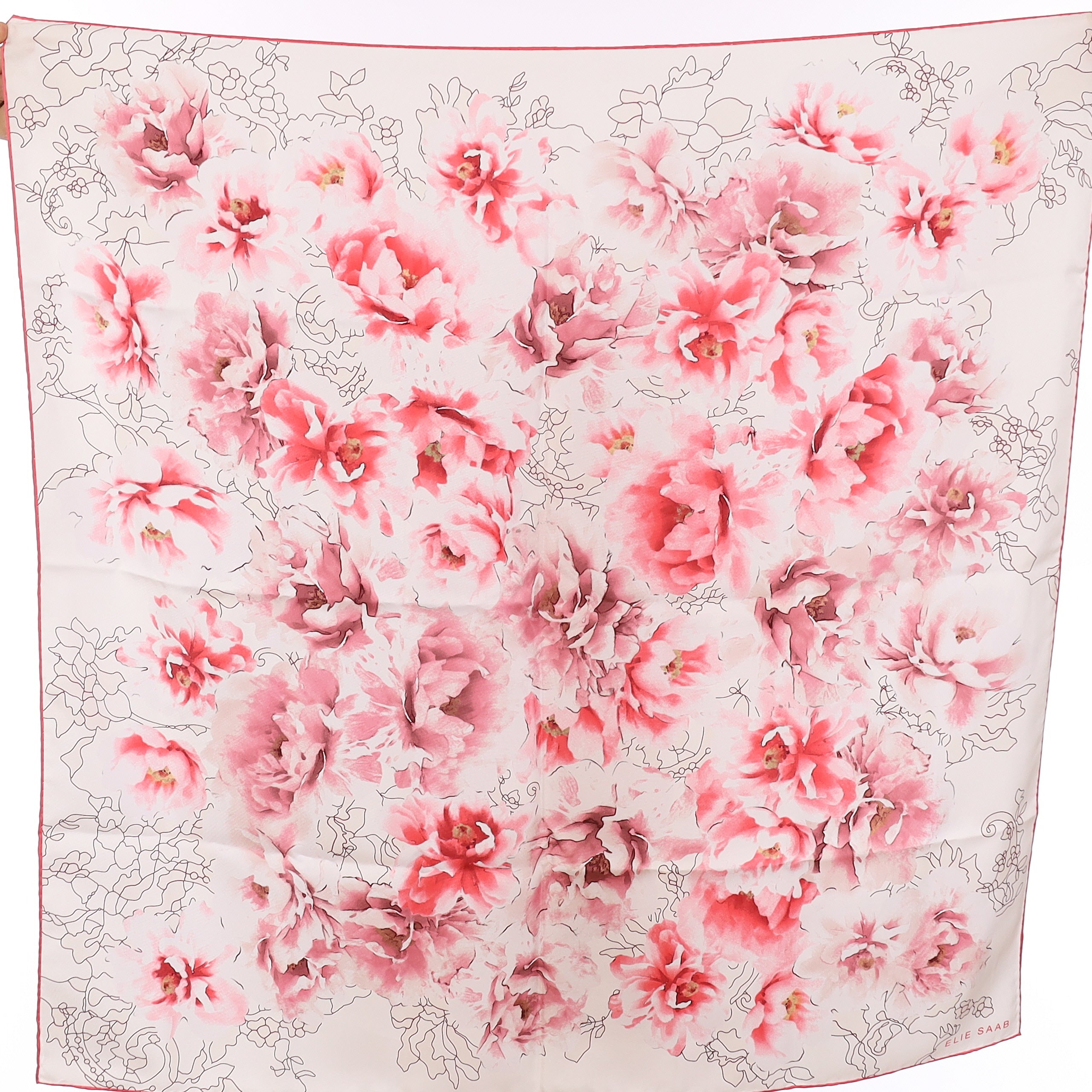 Pristine Elie Saab Pink Floral Silk Scarf