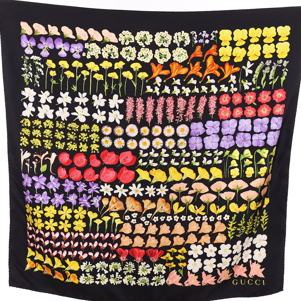 Pristine Boxed Gucci Black Floral Silk Scarf