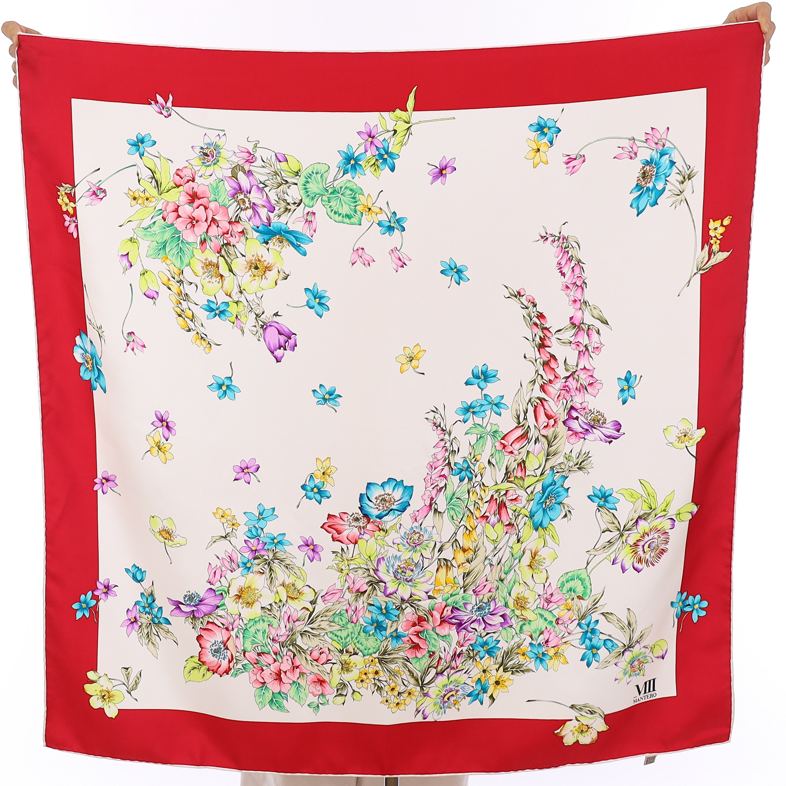 Mantero Red Floral Silk Scarf