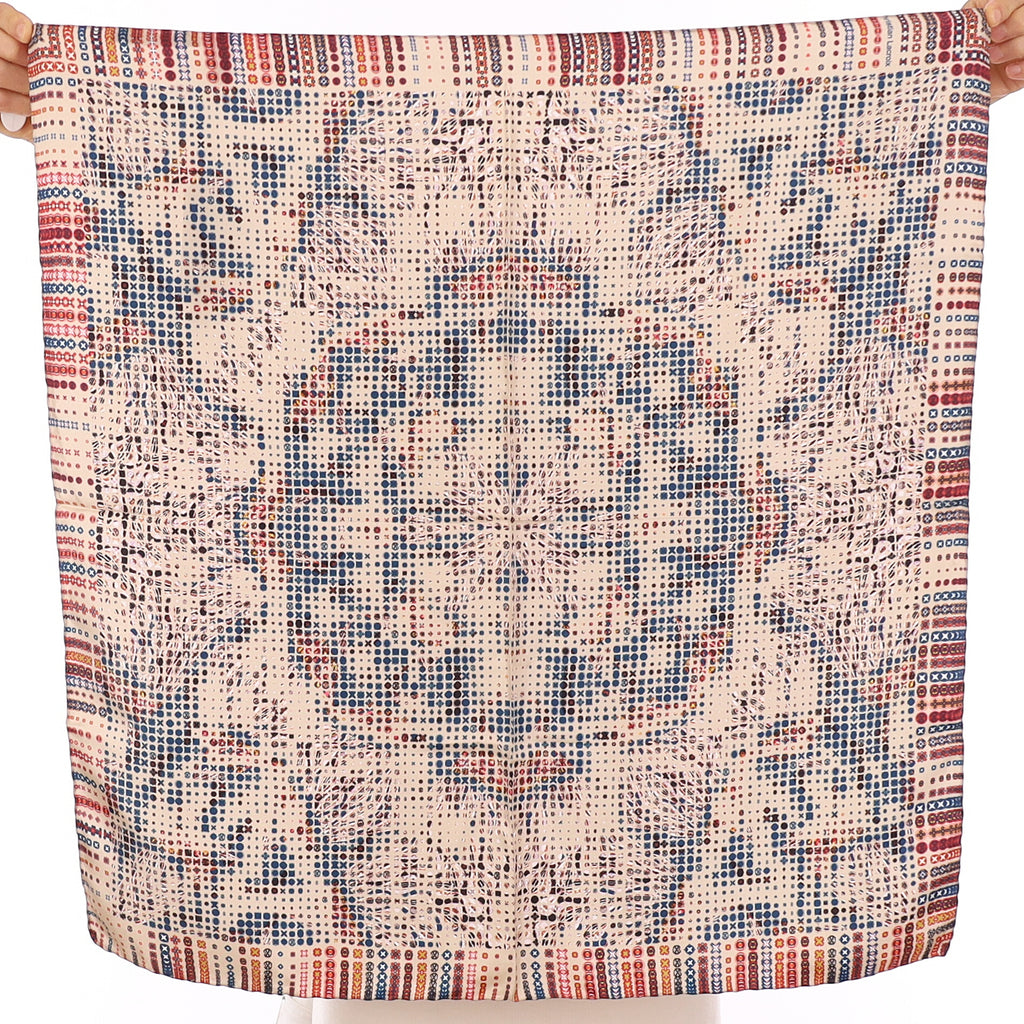Brand New Christian Lacroix Blue Geometric Silk Scarf