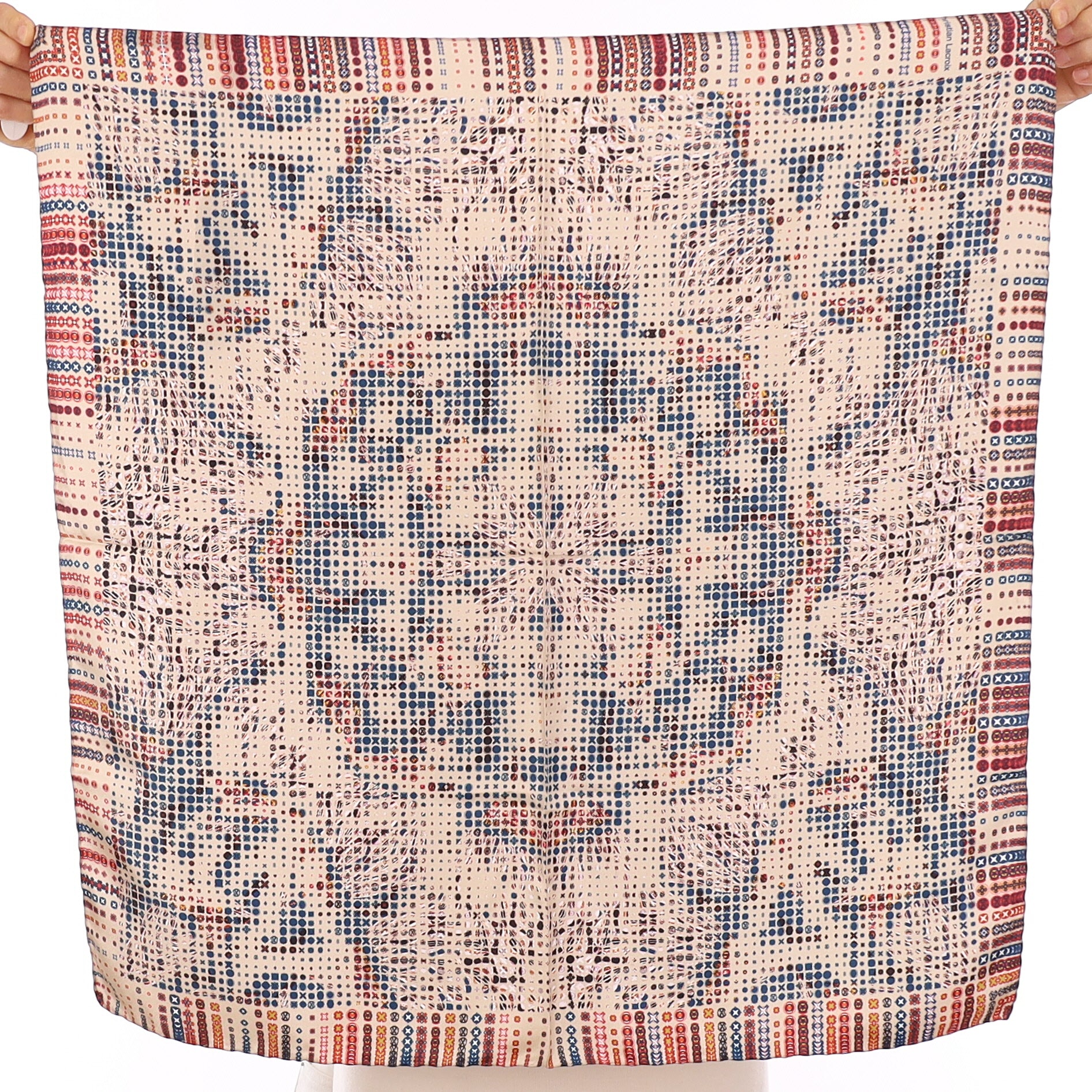 Brand New Christian Lacroix Blue Geometric Silk Scarf