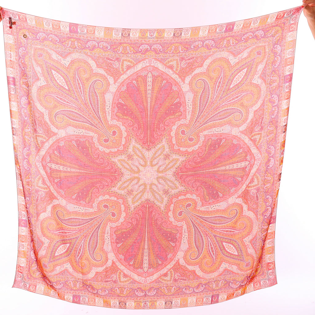 Loro Piana Pink Paisley Silk & Cashmere Scarf