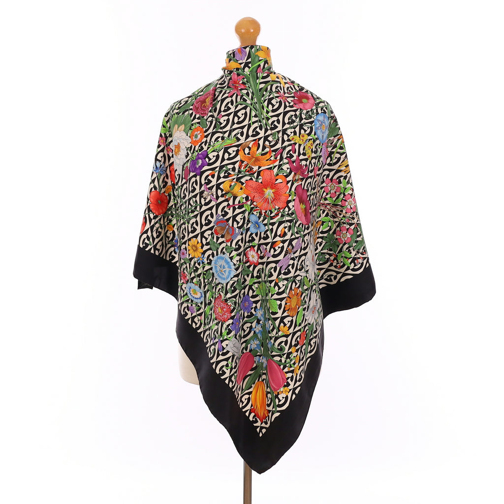 Gucci Black Floral Silk Scarf