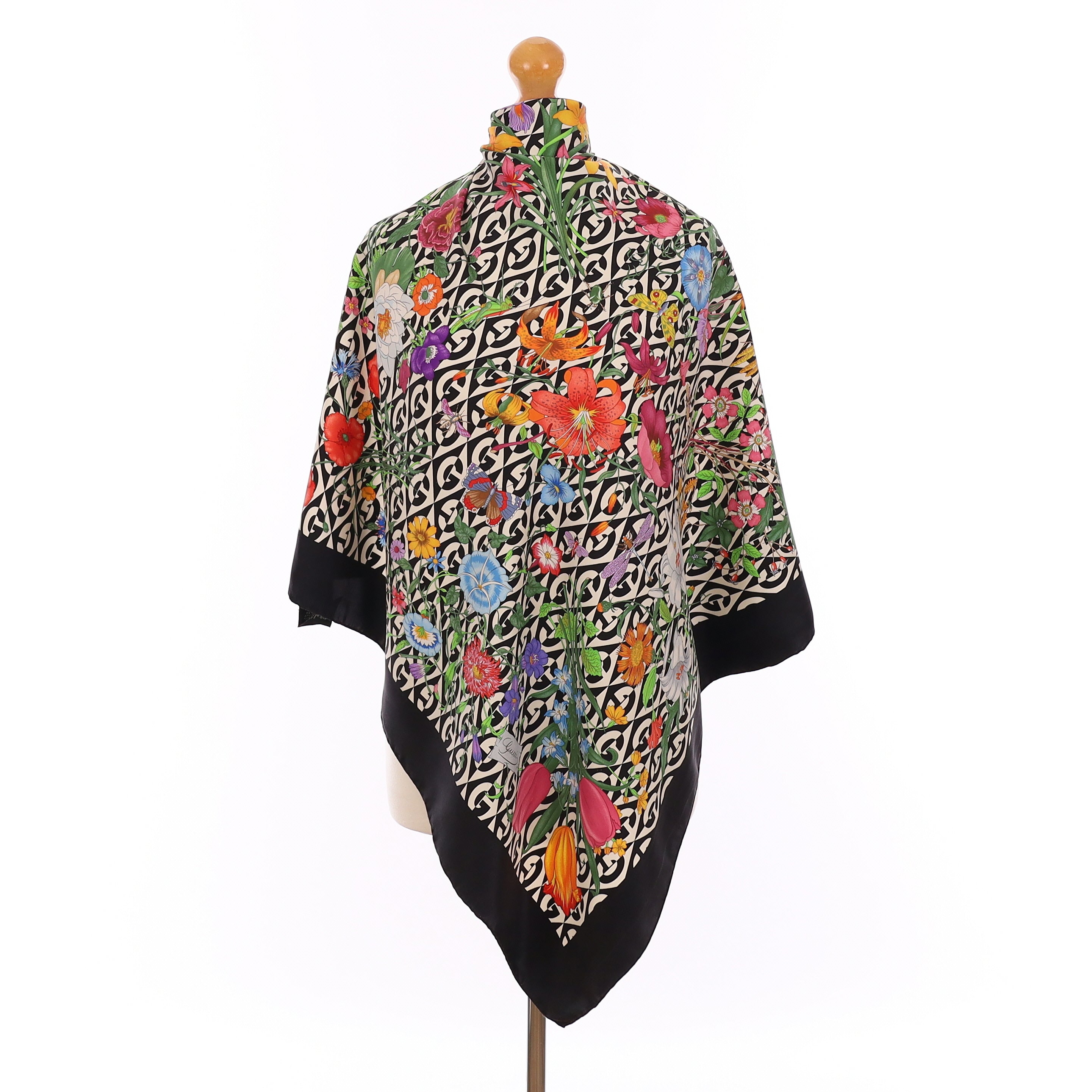 Gucci Black Floral Silk Scarf