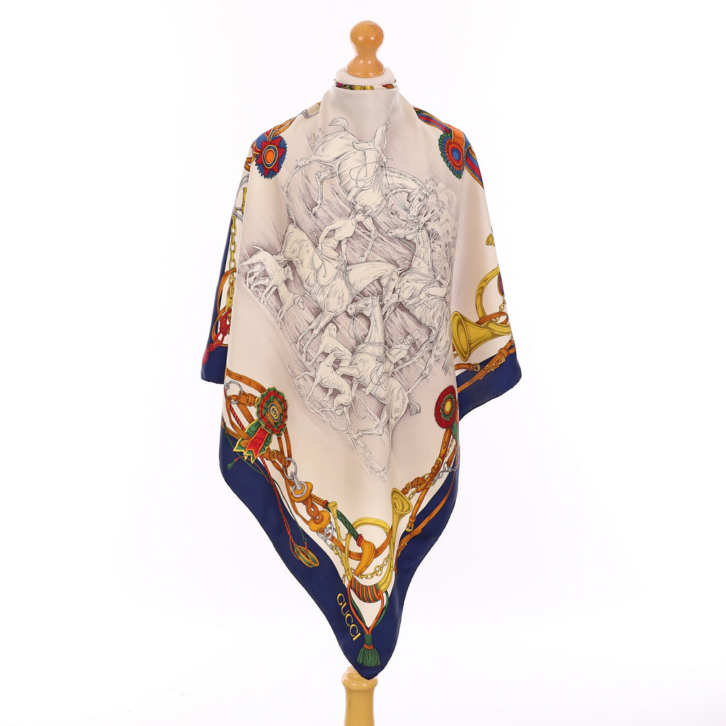 Vintage Gucci Navy Equestrian Silk Scarf