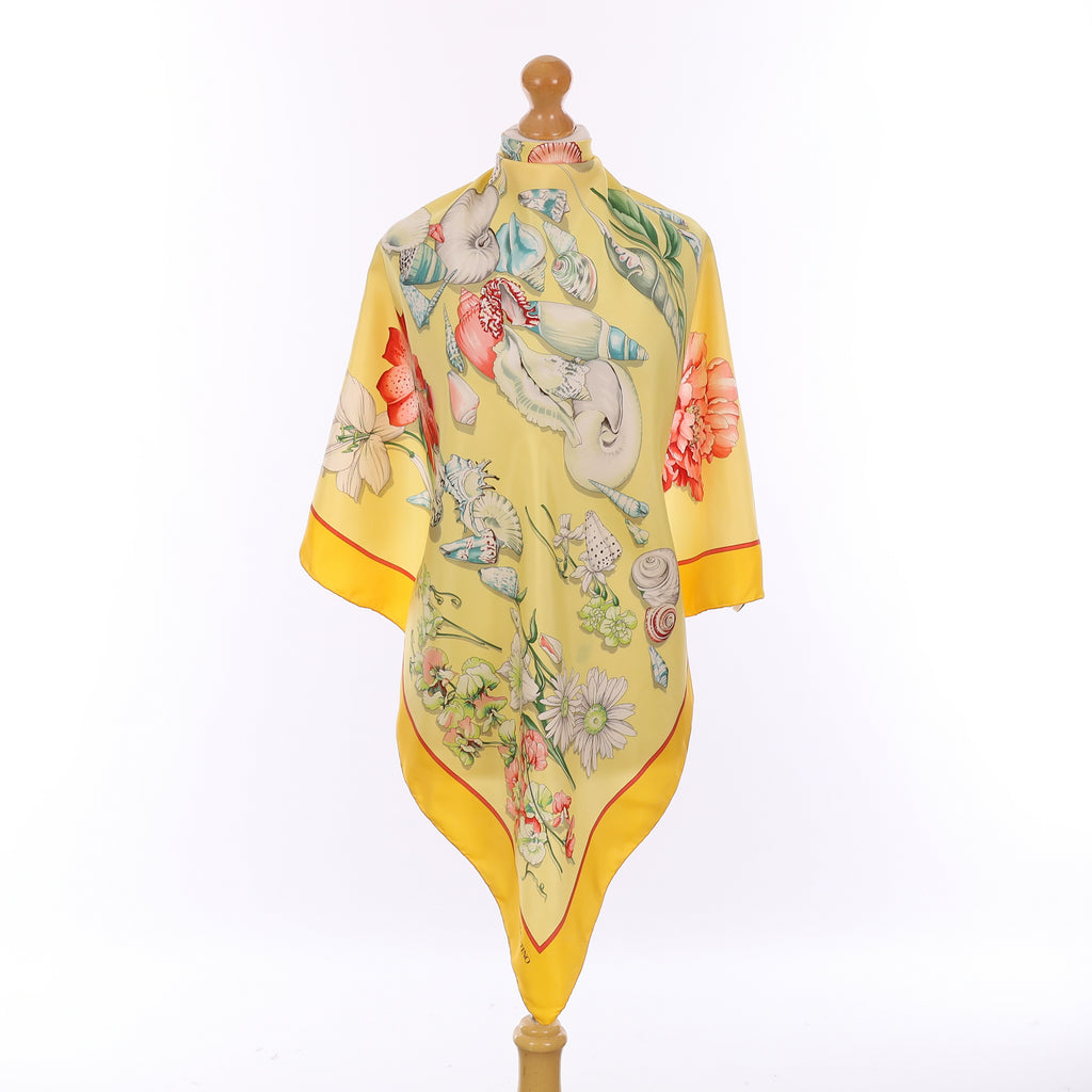 Valentino Yellow Shell Silk Scarf