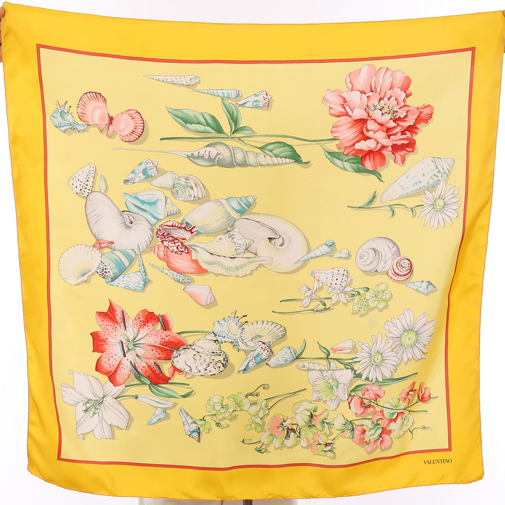 Valentino Yellow Shell Silk Scarf