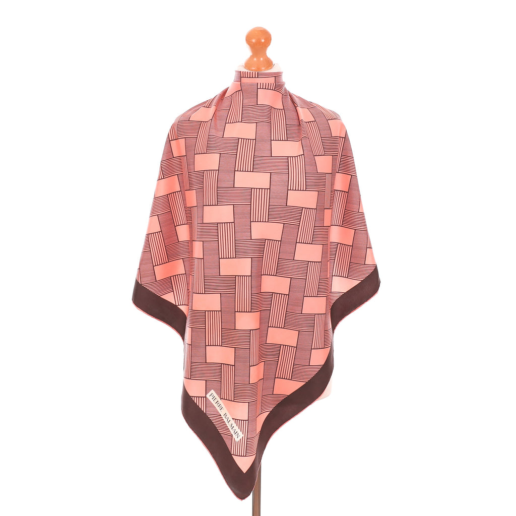 Pierre Balmain Pink and Brown Patterned Vintage Silk Scarf