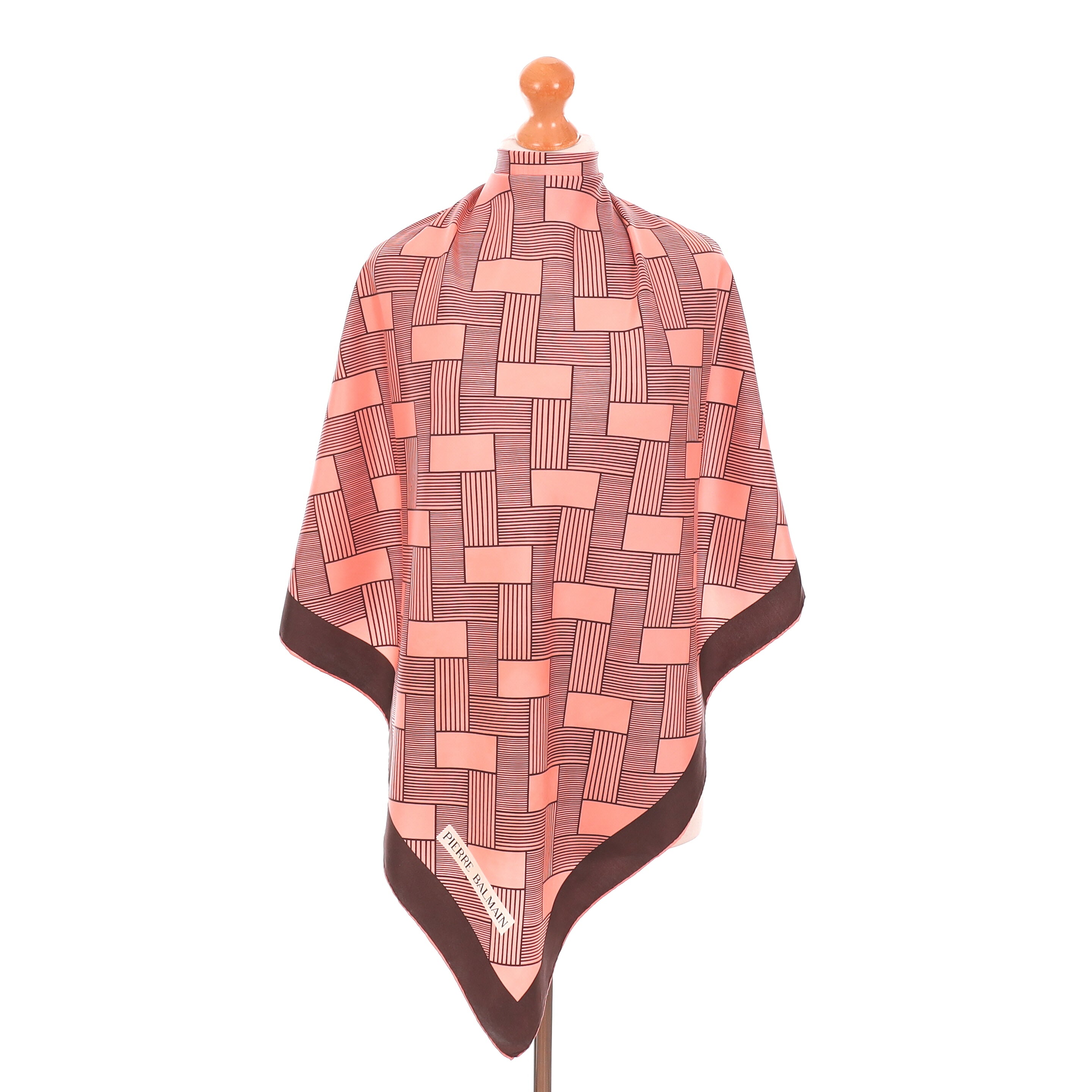Pierre Balmain Pink and Brown Patterned Vintage Silk Scarf