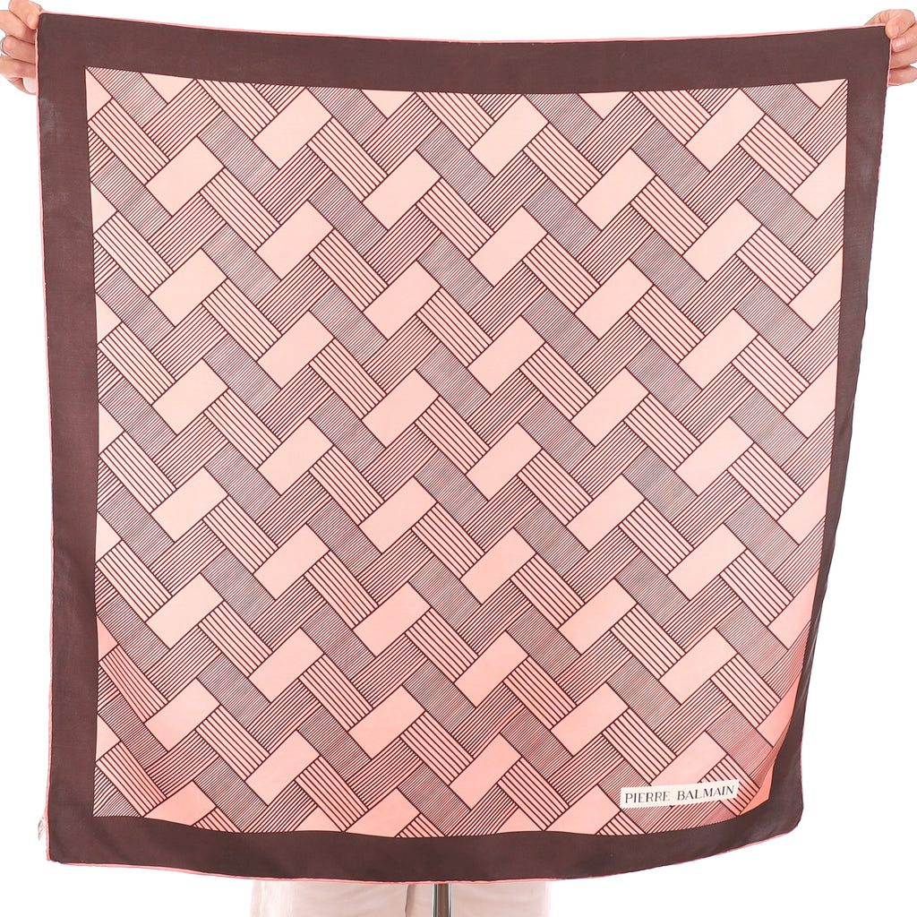 Pierre Balmain Pink and Brown Patterned Vintage Silk Scarf