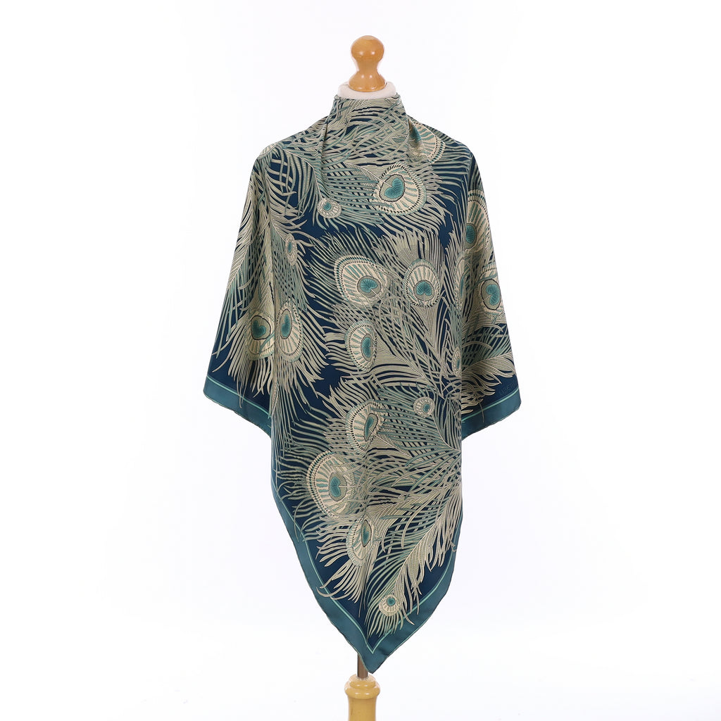 Vintage Liberty Blue Peacock Feather Silk Scarf