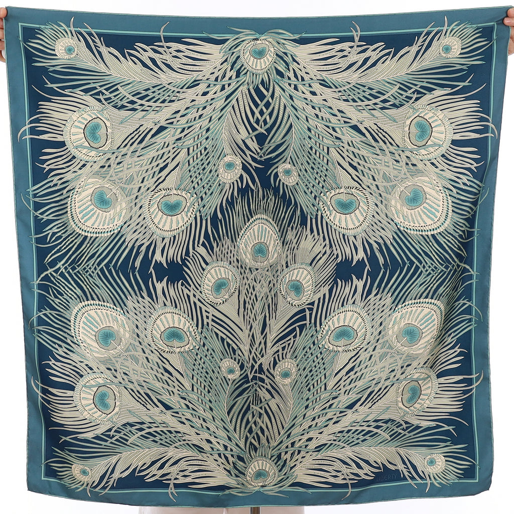 Vintage Liberty Blue Peacock Feather Silk Scarf