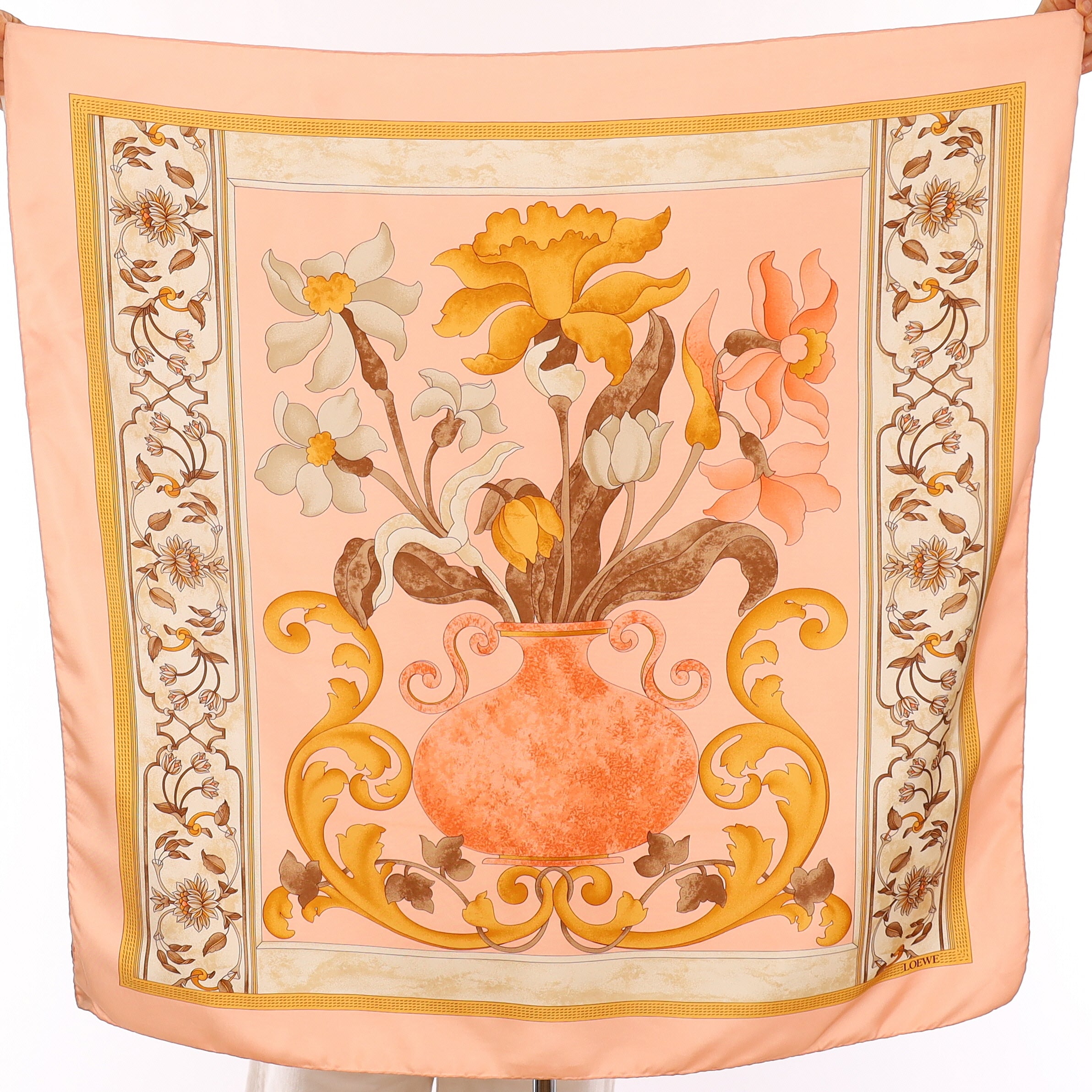 Loewe Peach Pink Floral Silk Scarf