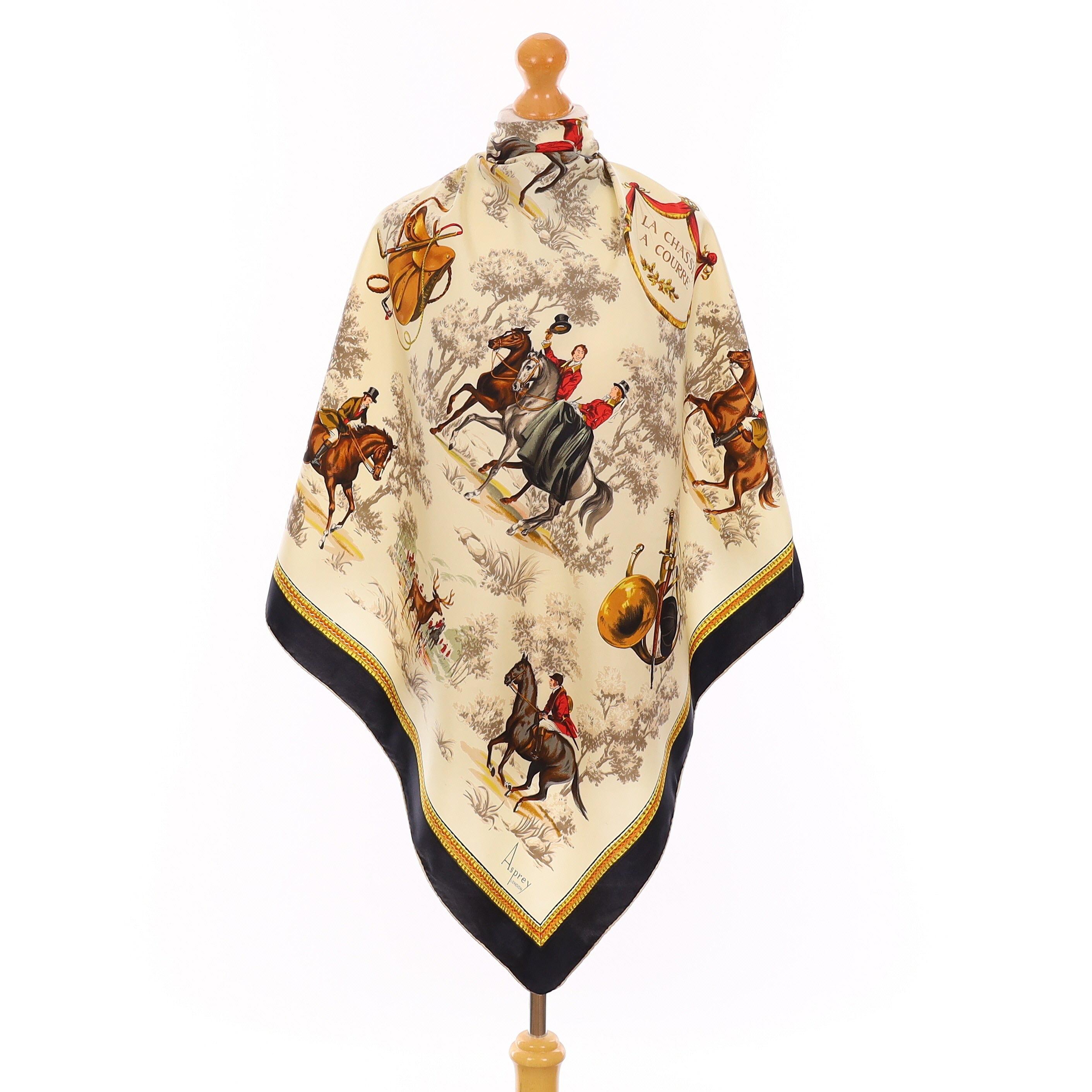 Asprey Navy Equestrian Vintage Silk Scarf