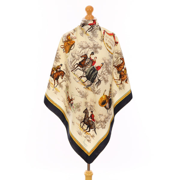 Asprey Navy Equestrian Vintage Silk Scarf