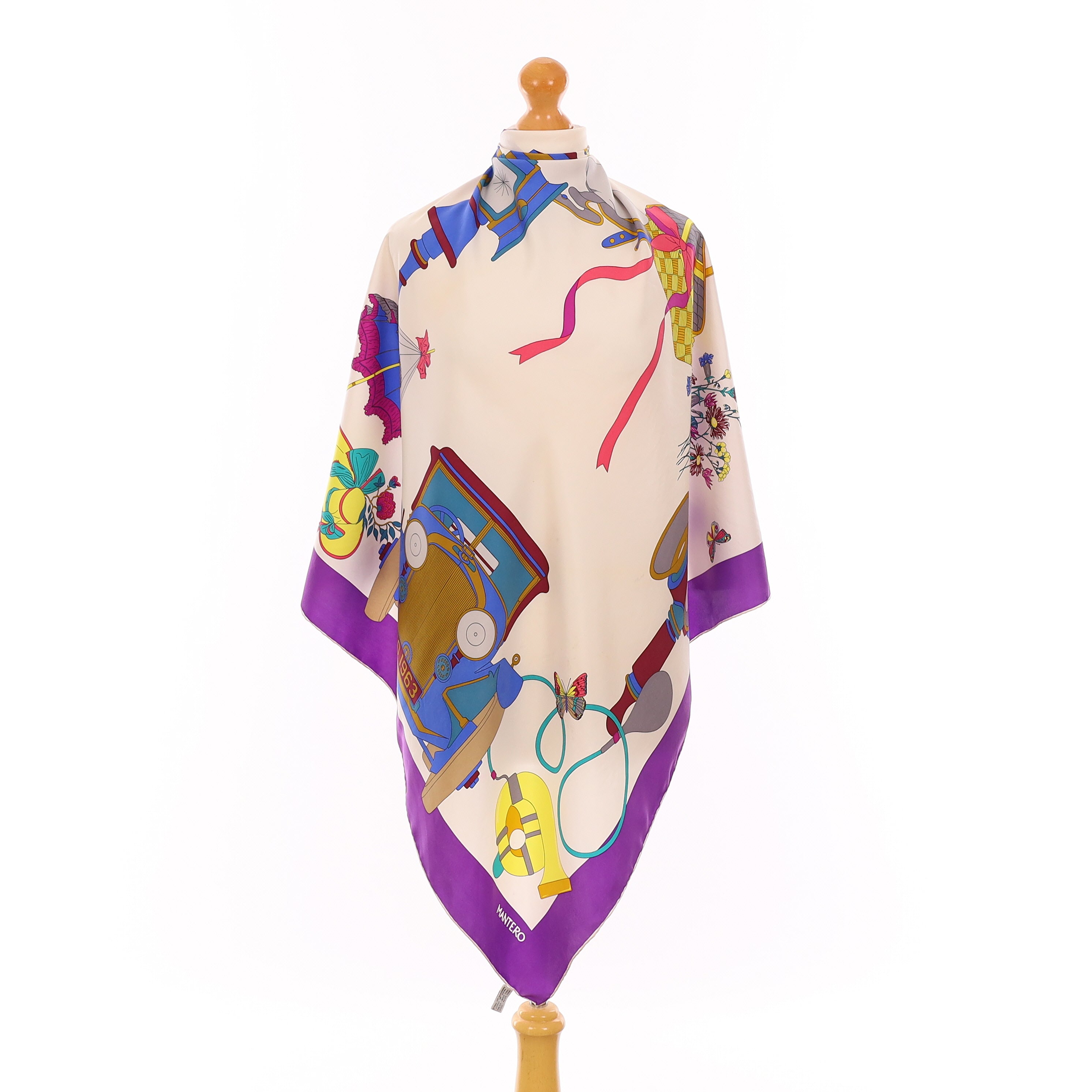 Mantero Purple Automobile Vintage Silk Scarf