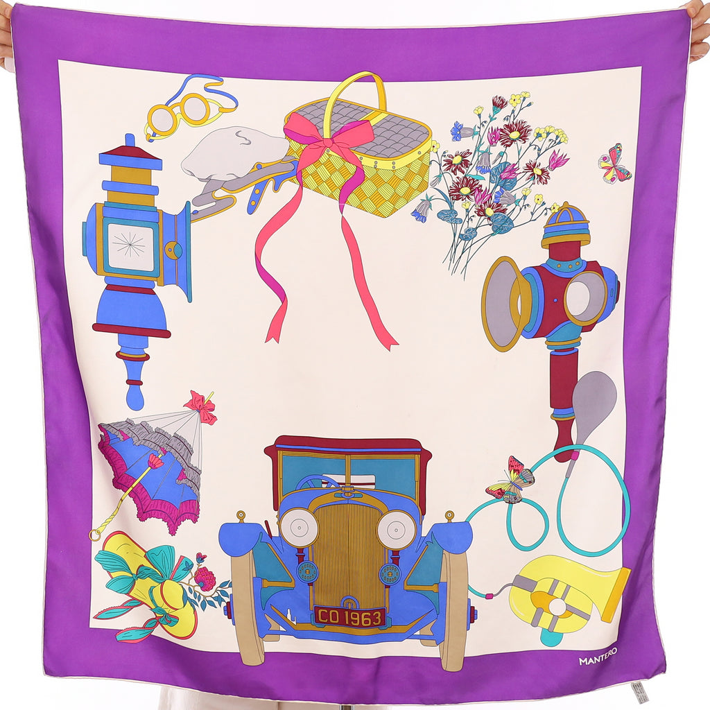Mantero Purple Automobile Vintage Silk Scarf