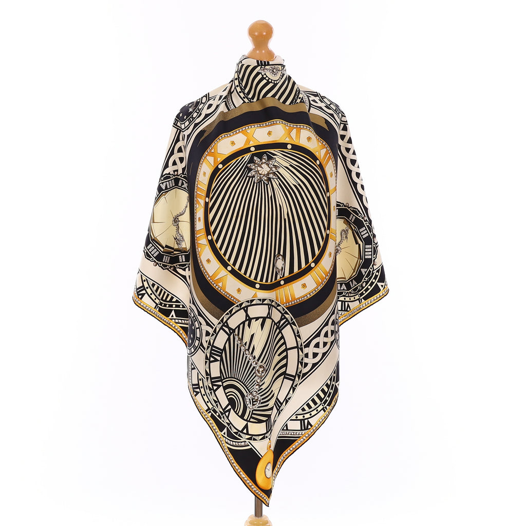 Vintage Cartier Monochrome Clock Silk Scarf