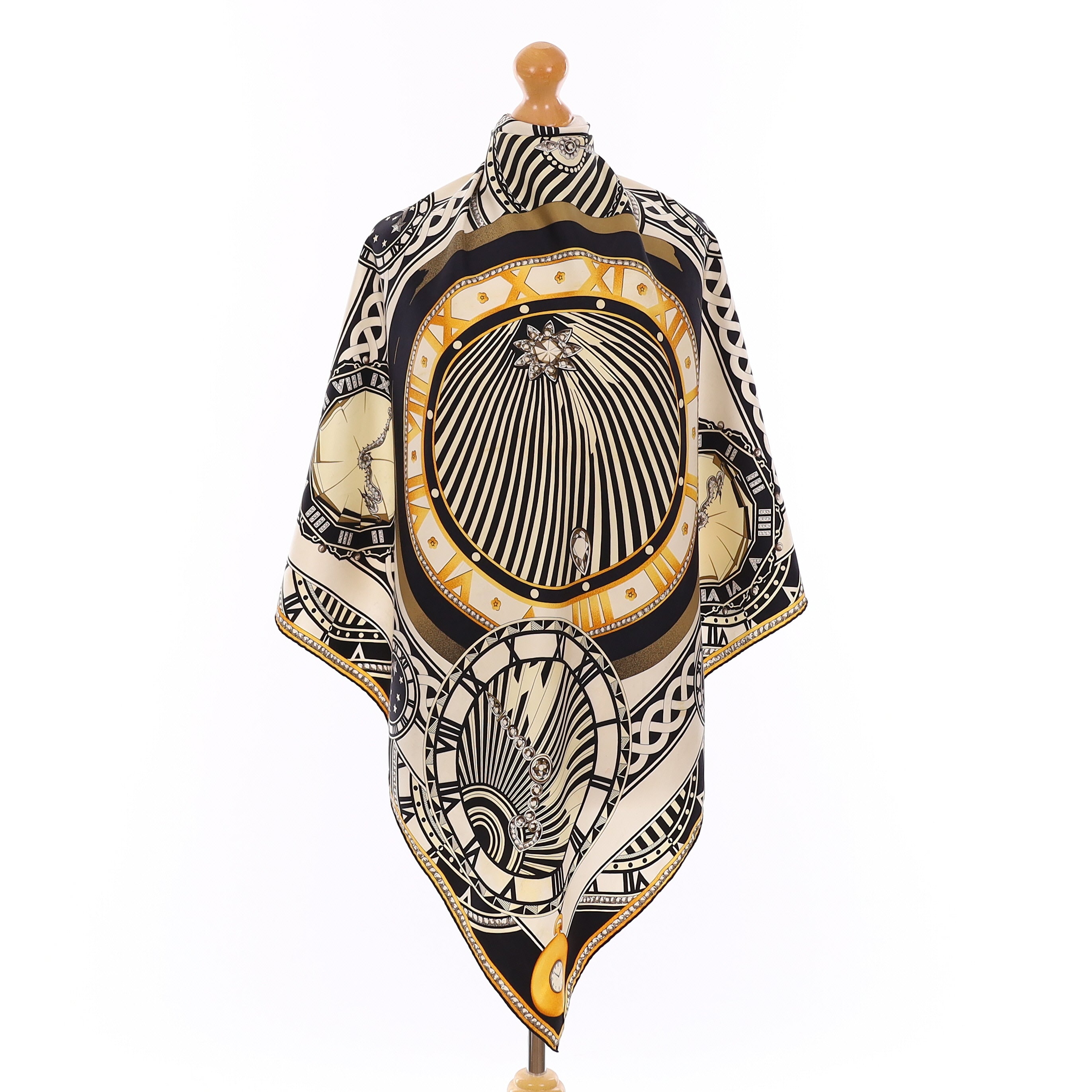 Vintage Cartier Monochrome Clock Silk Scarf