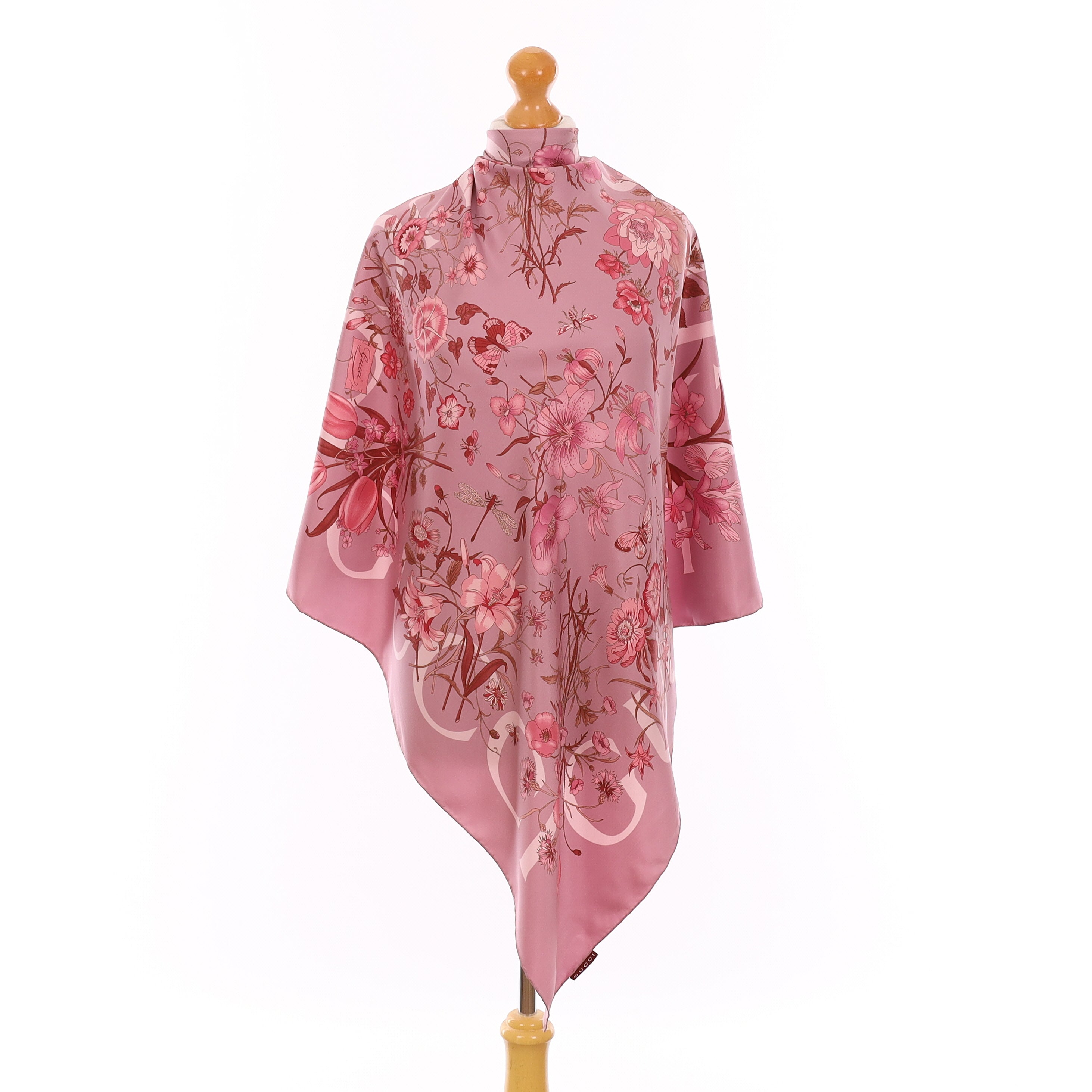 Gucci Pink Floral Silk Scarf