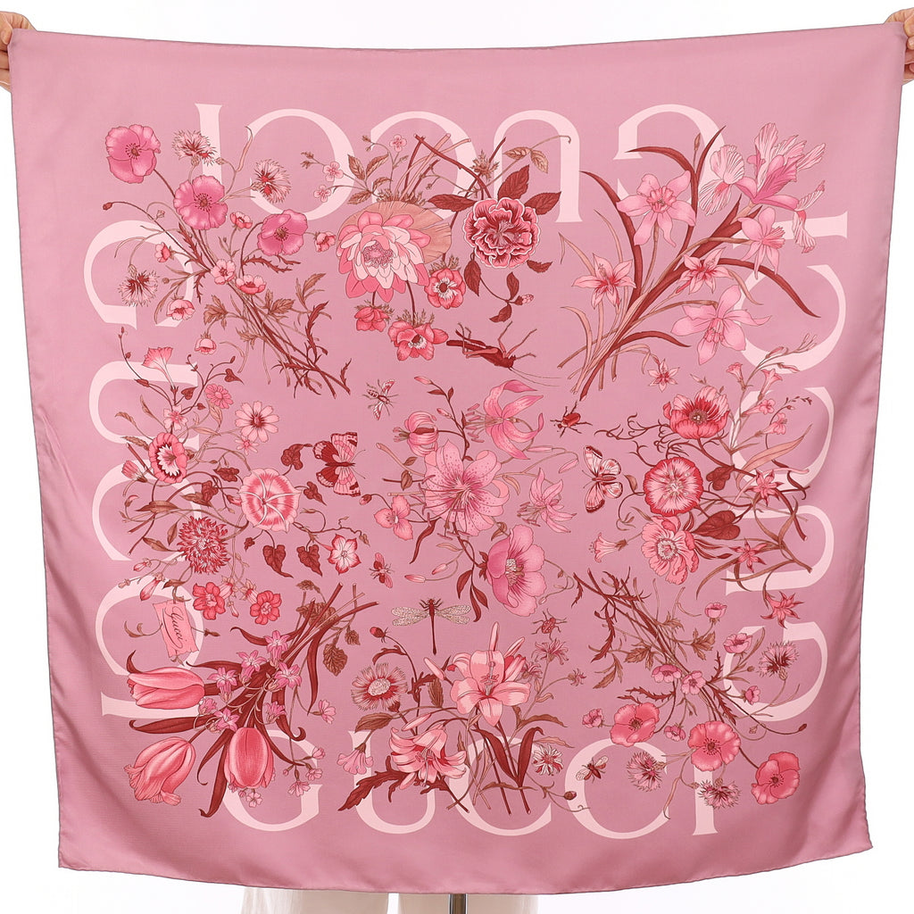 Gucci Pink Floral Silk Scarf