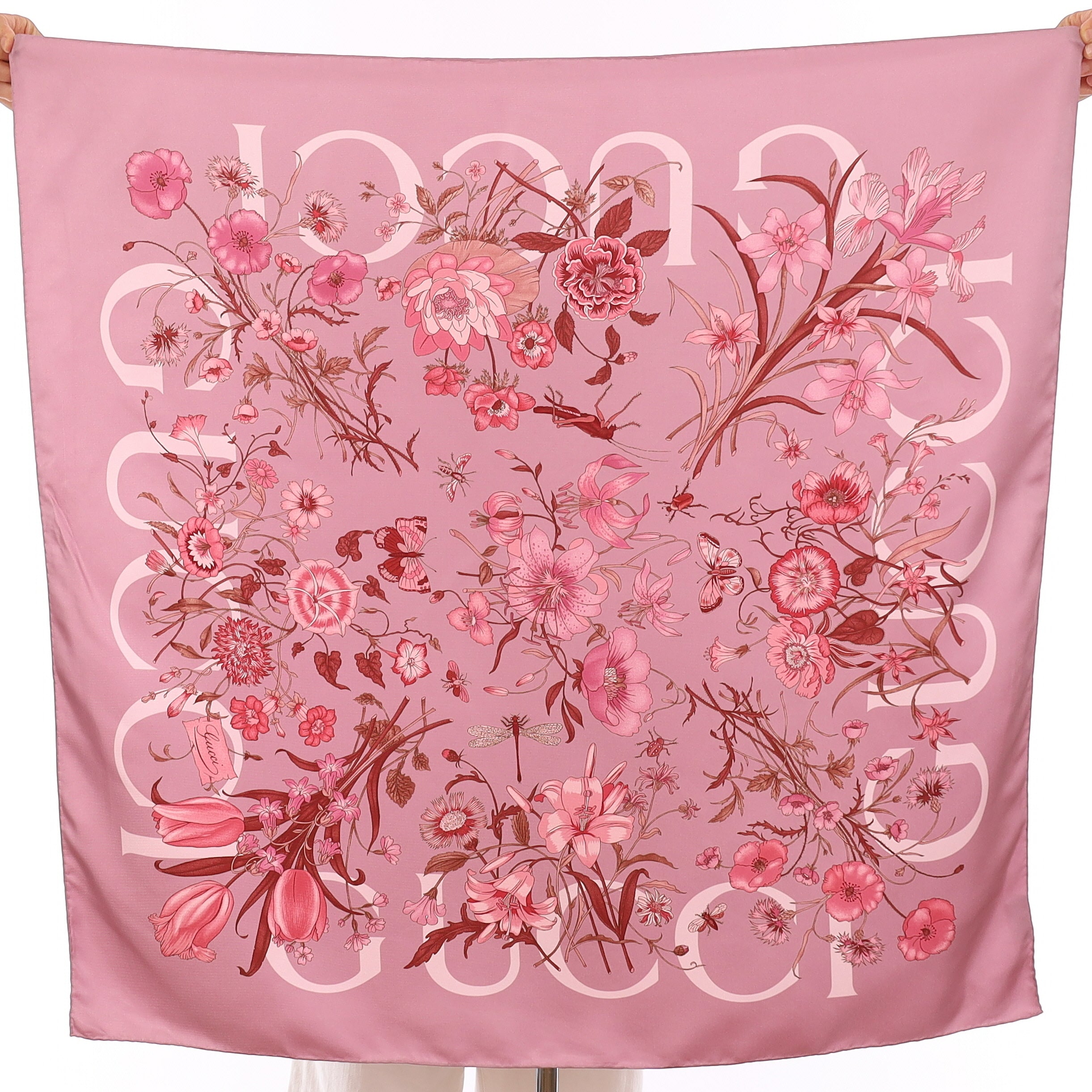 Gucci Pink Floral Silk Scarf