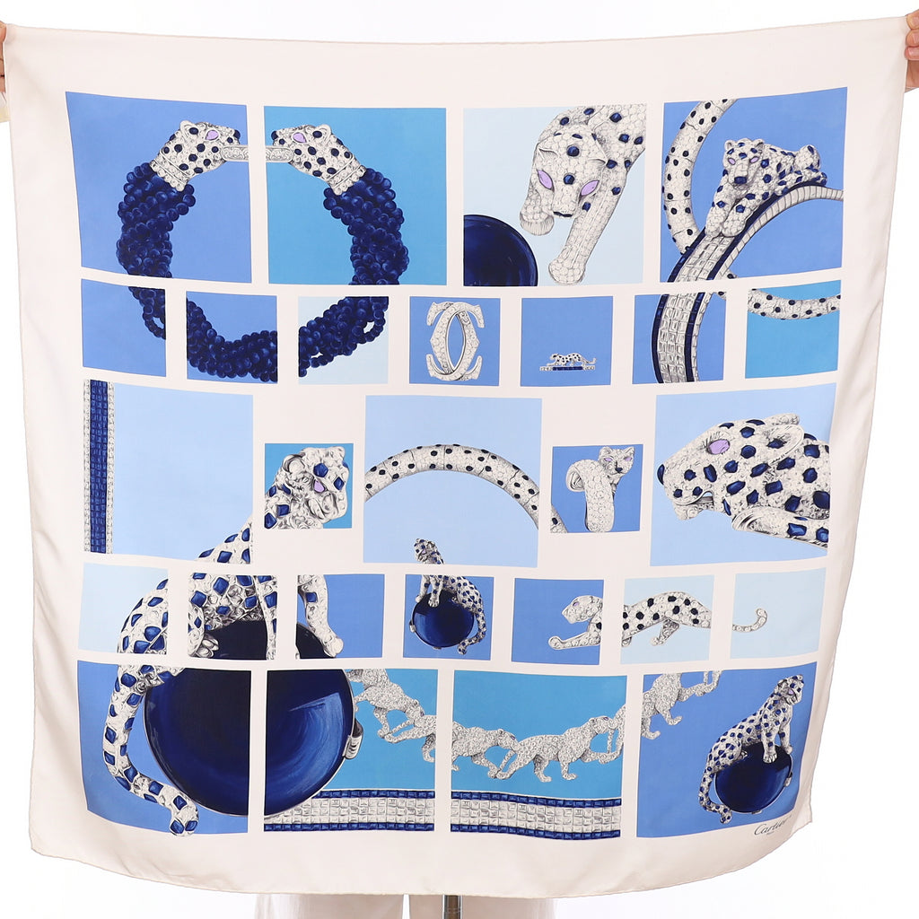 Vintage Cartier Blue Patterned Silk Scarf