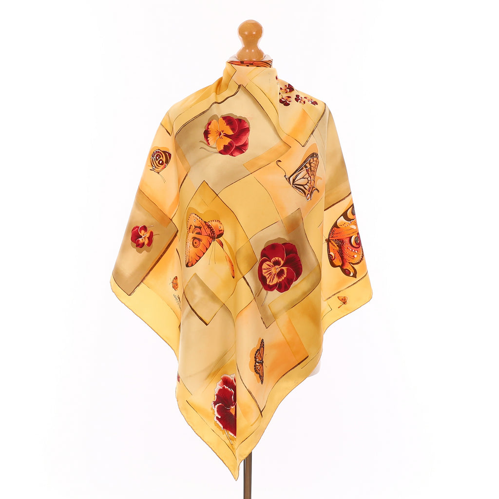 Longchamp Butterfly Floral Silk Scarf