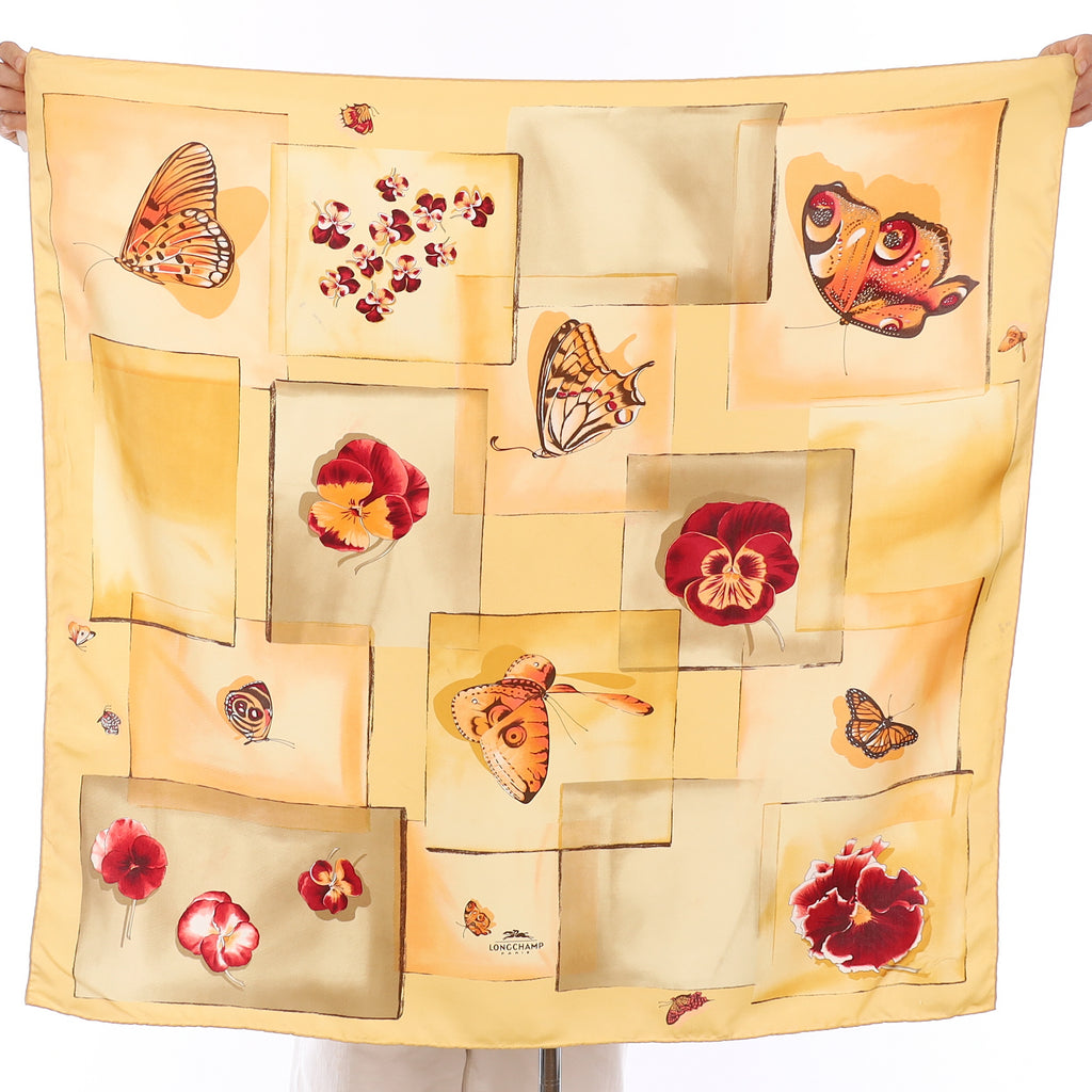 Longchamp Butterfly Floral Silk Scarf