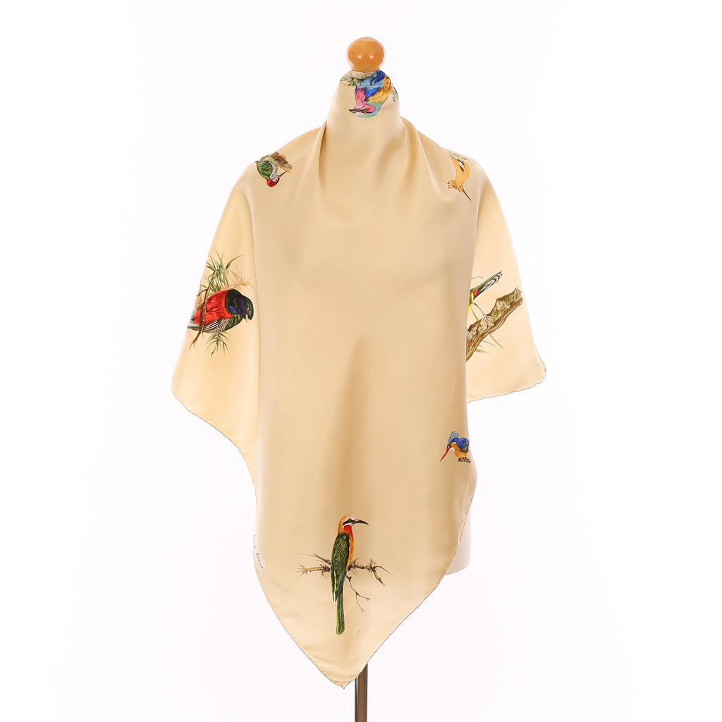 Rowland Ward Cream Painted Bird Vintage Silk Scarf