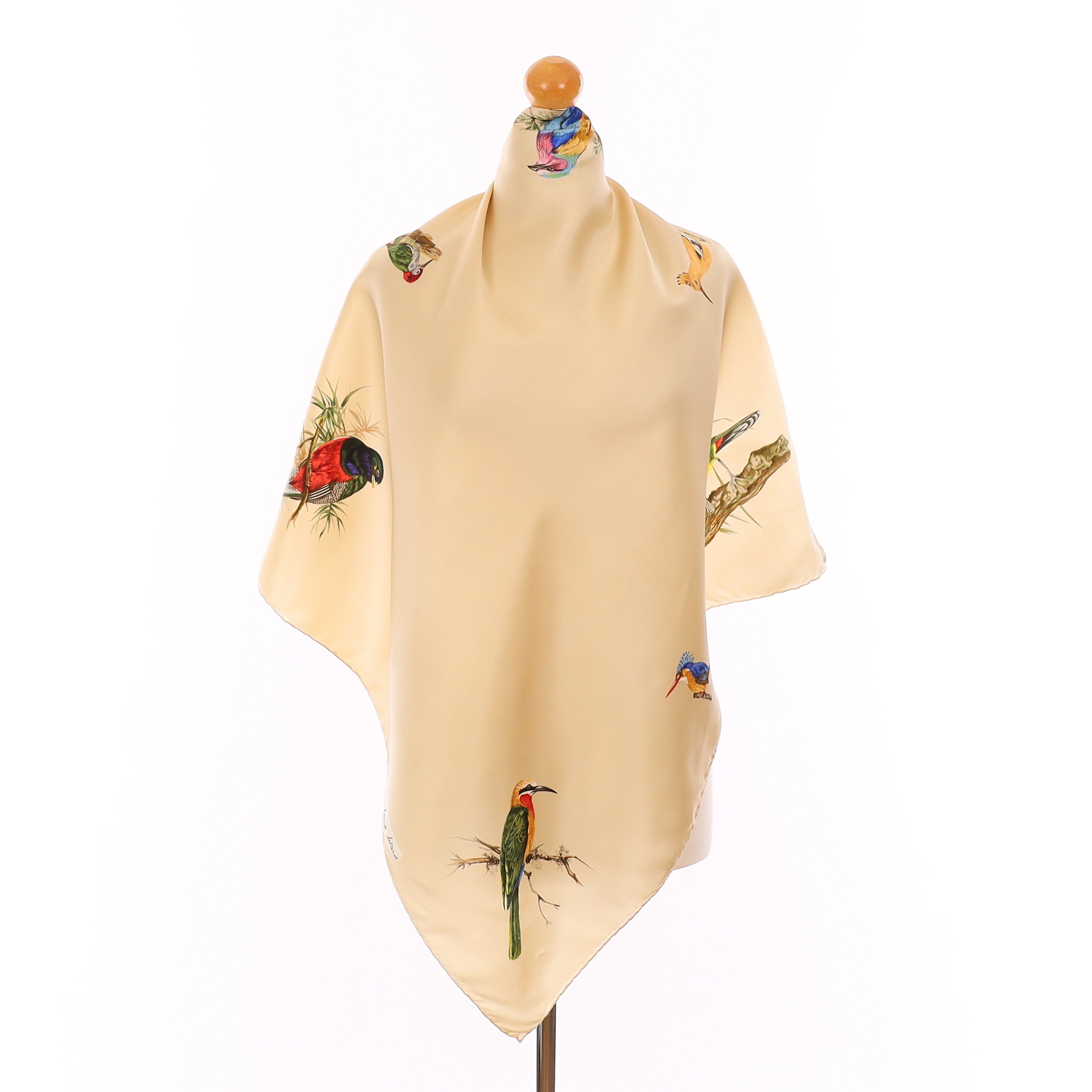 Rowland Ward Cream Painted Bird Vintage Silk Scarf